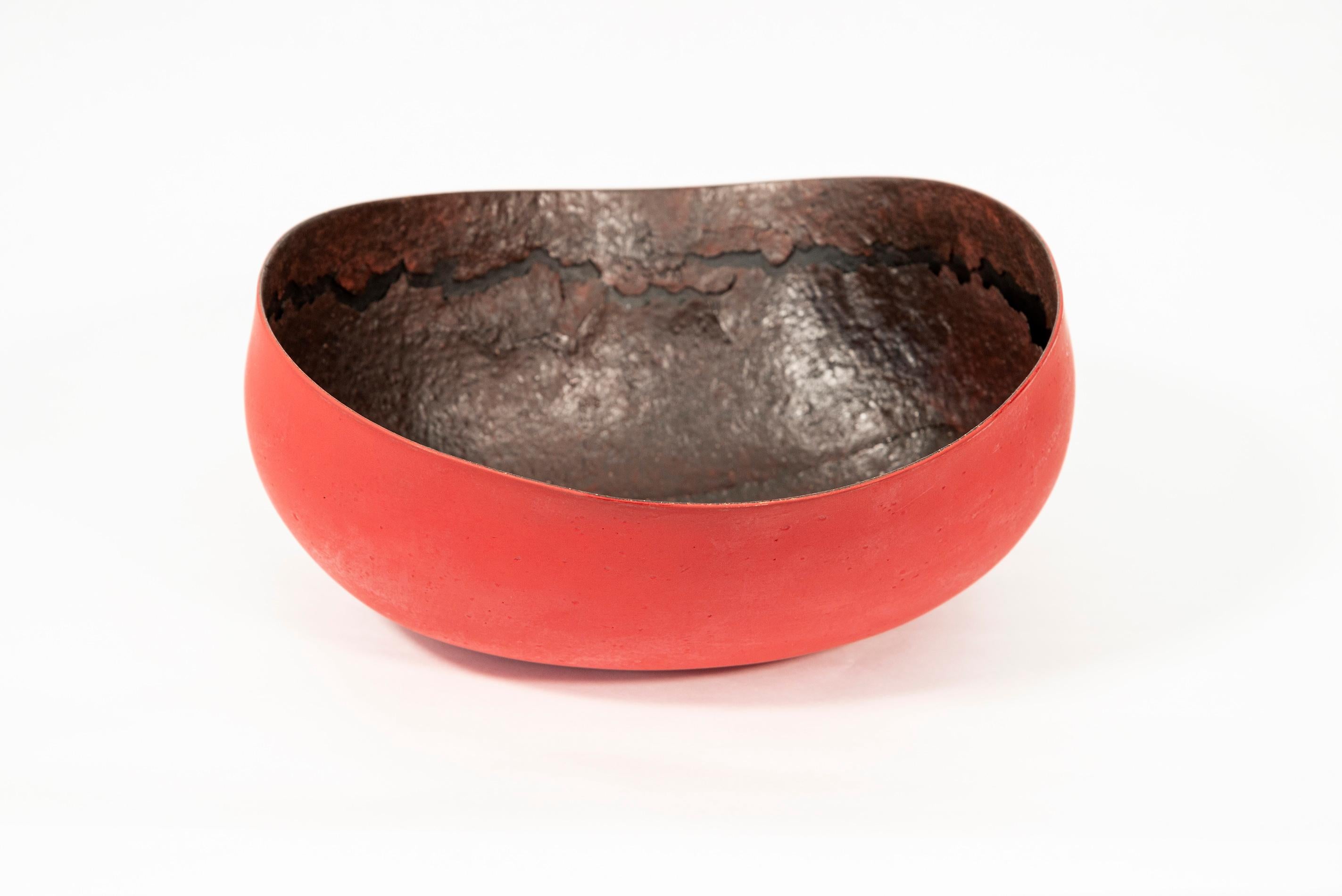 Untitled Bowl (Red)  -  red, black, nature inspired, textured, ceramic vessel - Sculpture by Steven Heinemann