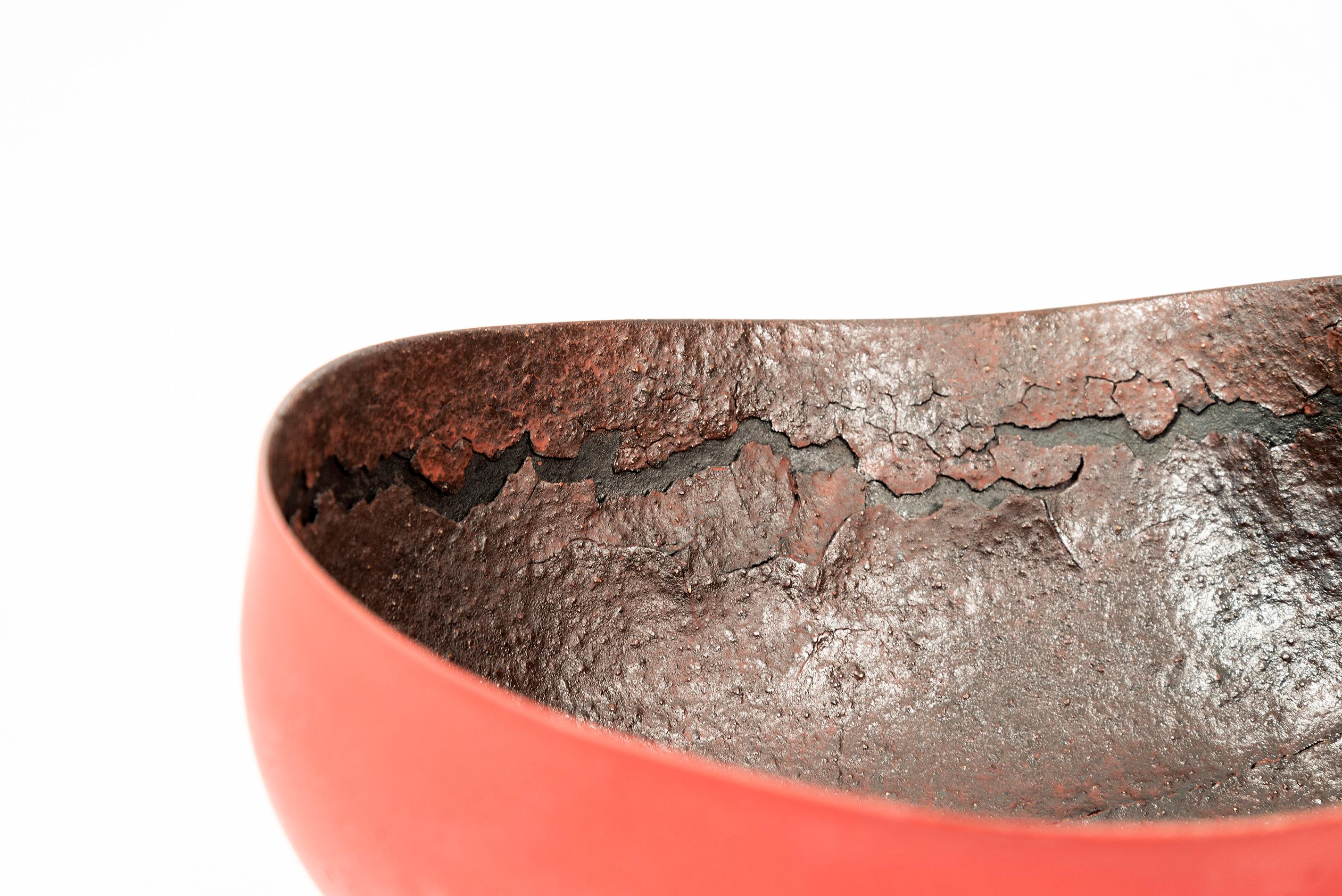 Untitled Bowl (Red)  -  red, black, nature inspired, textured, ceramic vessel - Contemporary Sculpture by Steven Heinemann