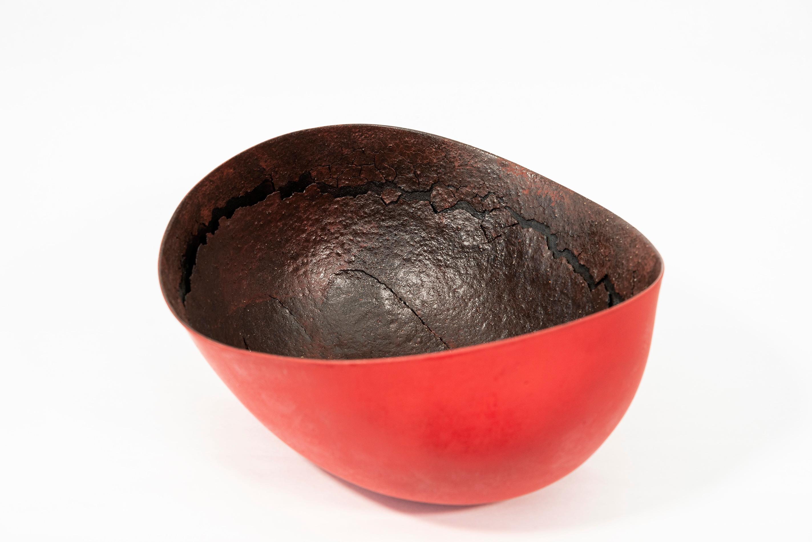 Untitled Bowl (Red)  -  red, black, nature inspired, textured, ceramic vessel For Sale 1