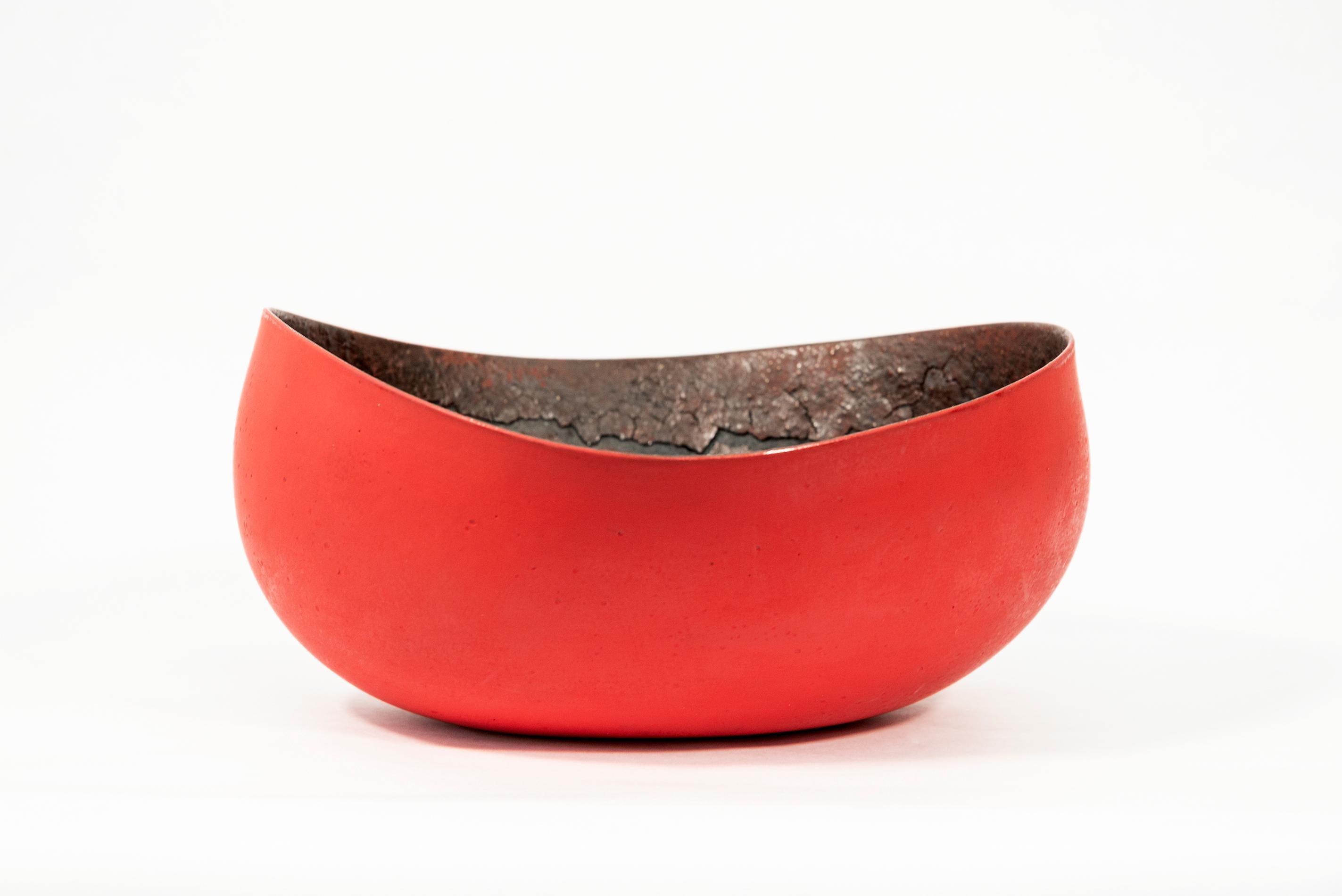 Untitled Bowl (Red)  -  red, black, nature inspired, textured, ceramic vessel For Sale 3