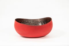 Bol sans titre (rouge)  -  rouge, noir, inspiré par la nature, texturé, récipient en céramique