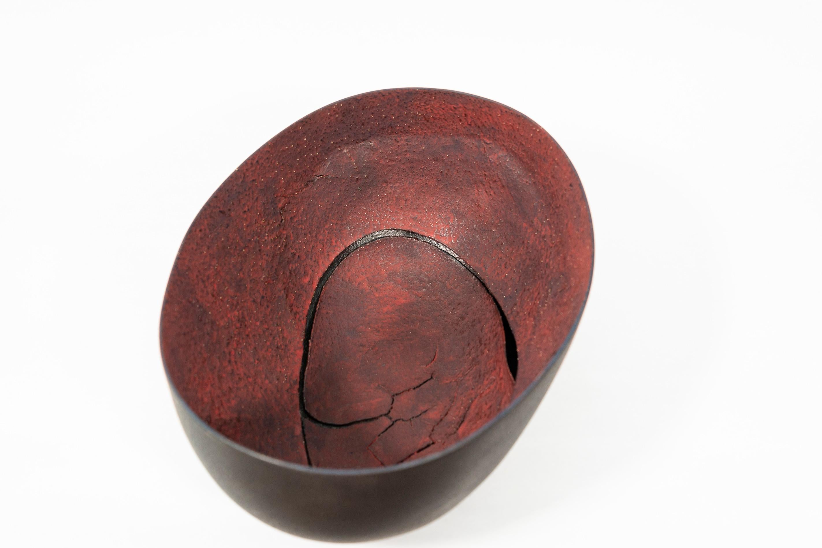 Untitled Bowl (Black) - black, red, nature inspired, textured, ceramic vessel For Sale 7