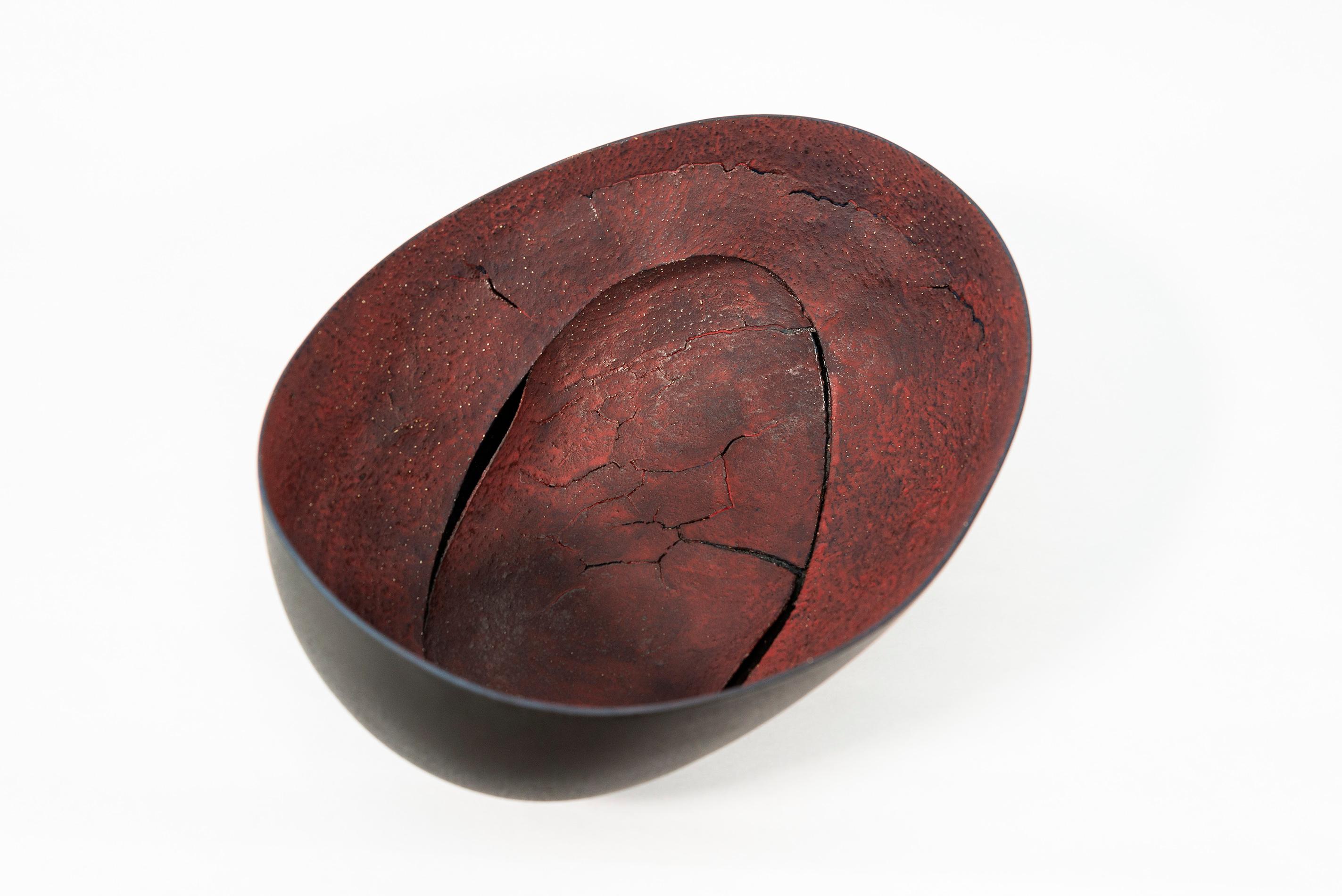 Untitled Bowl (Black) - black, red, nature inspired, textured, ceramic vessel For Sale 8