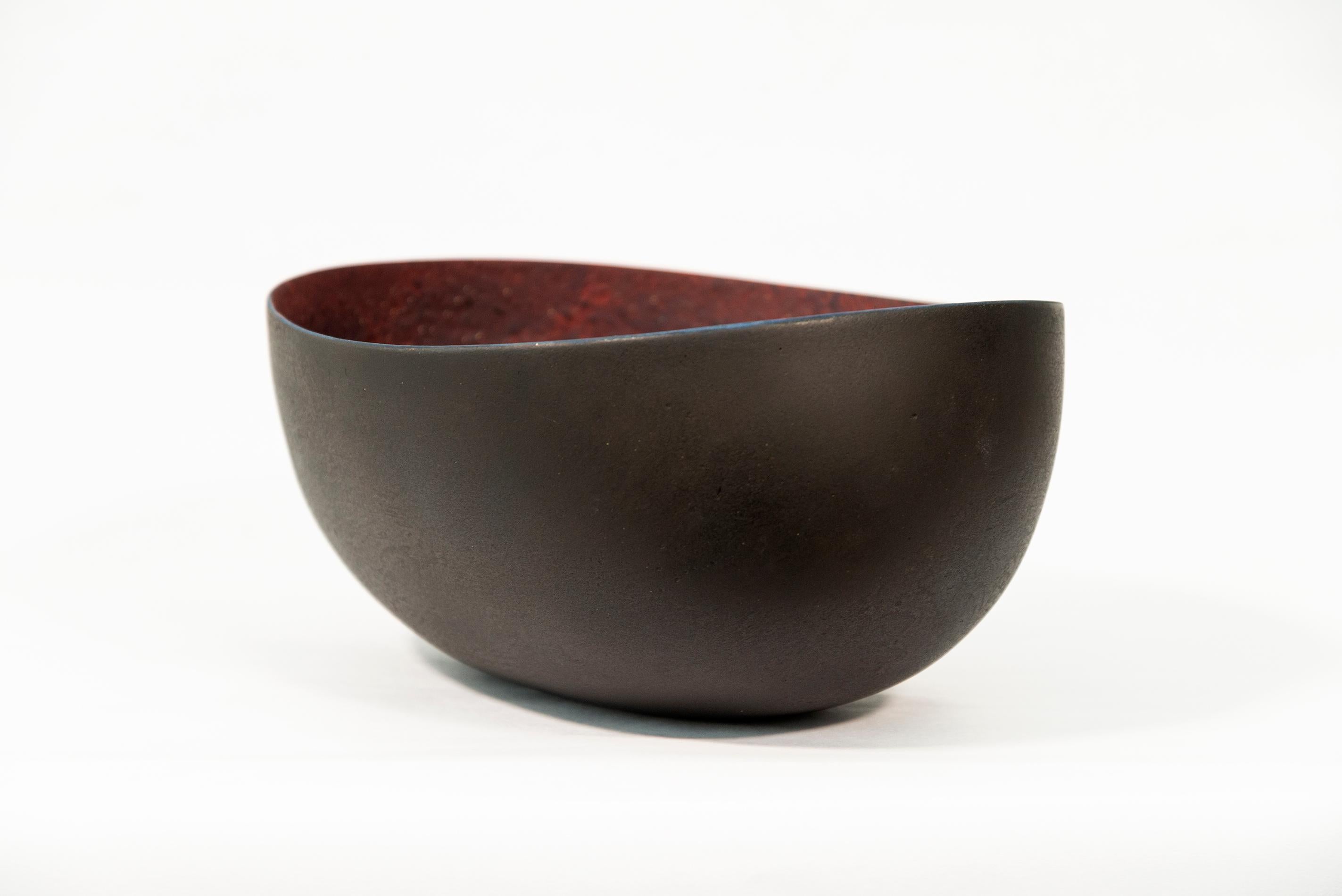 Untitled Bowl (Black) - black, red, nature inspired, textured, ceramic vessel For Sale 1