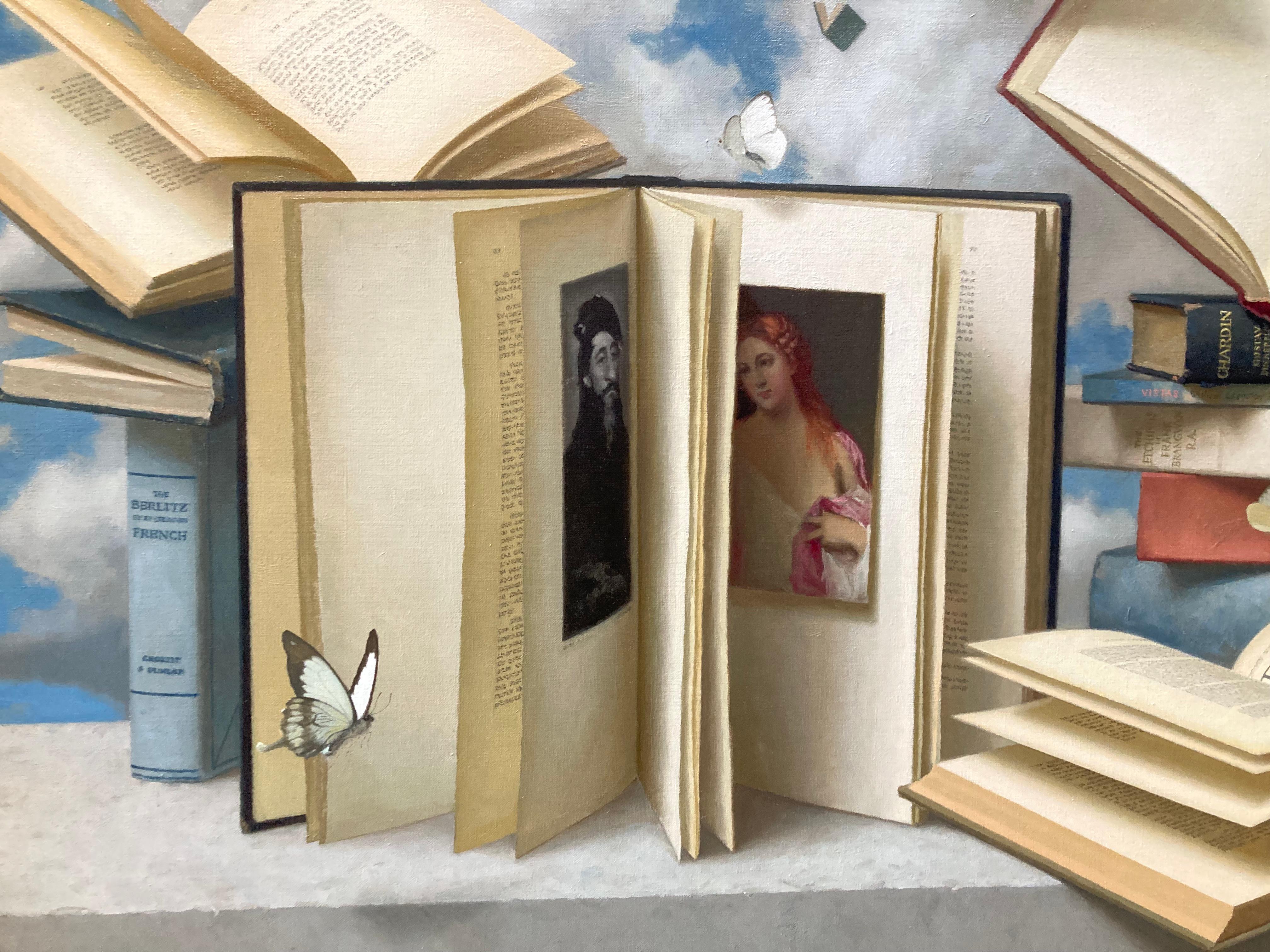Floating Books and Butterflies - 2023 Surrealist still life and skyscape 7