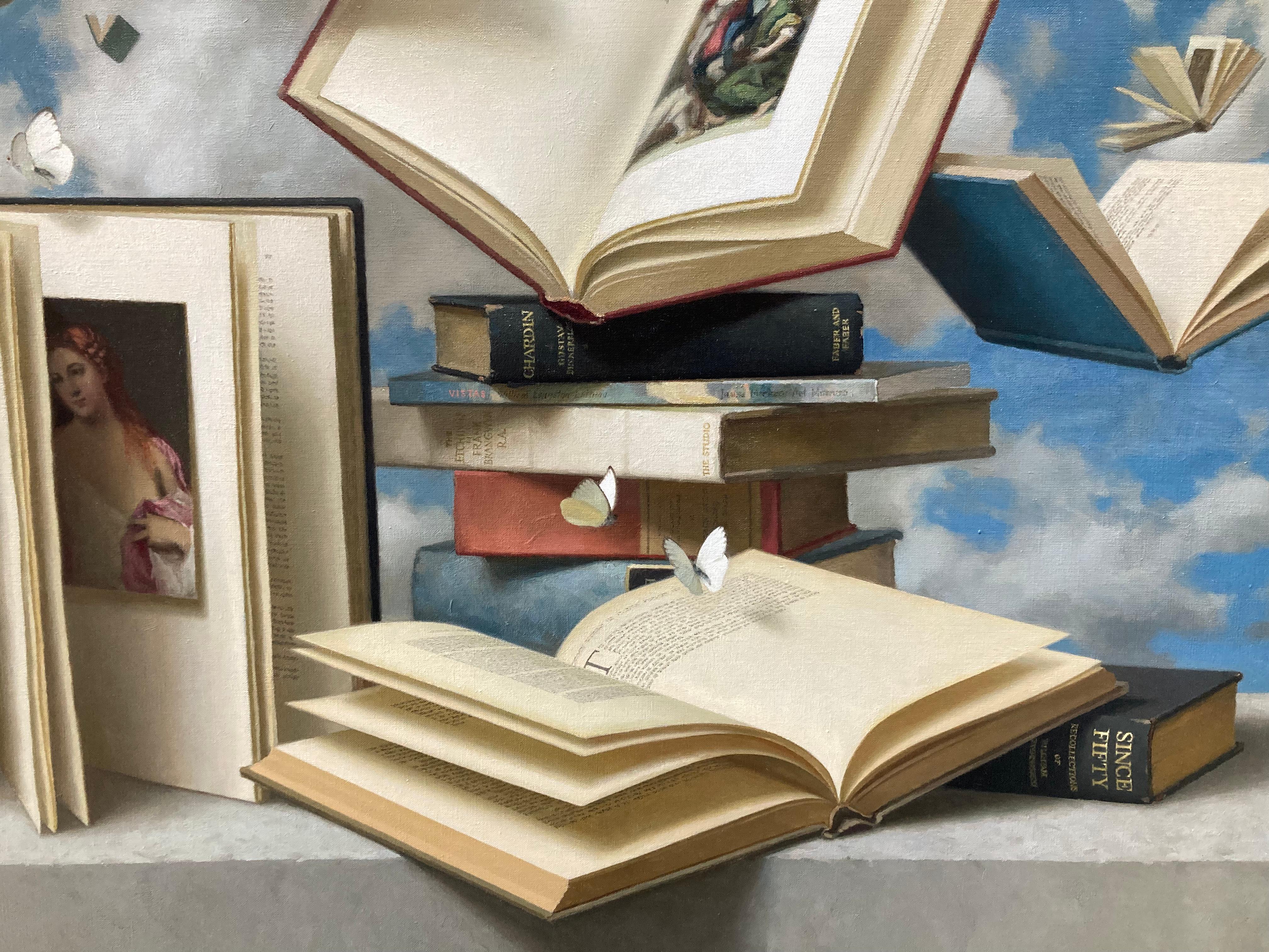 Floating Books and Butterflies - 2023 Surrealist still life and skyscape 11