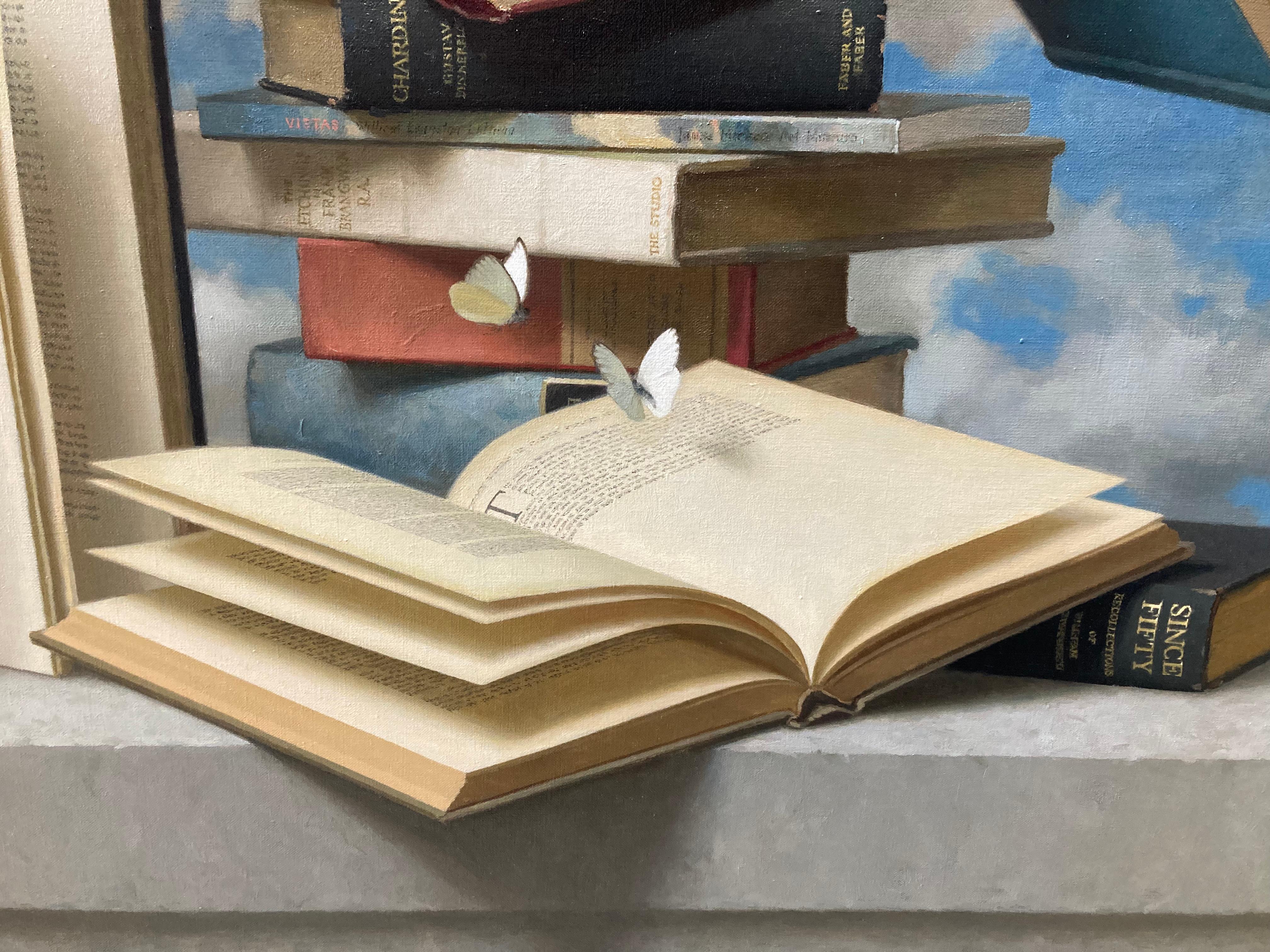 Floating Books and Butterflies - 2023 Surrealist still life and skyscape 2