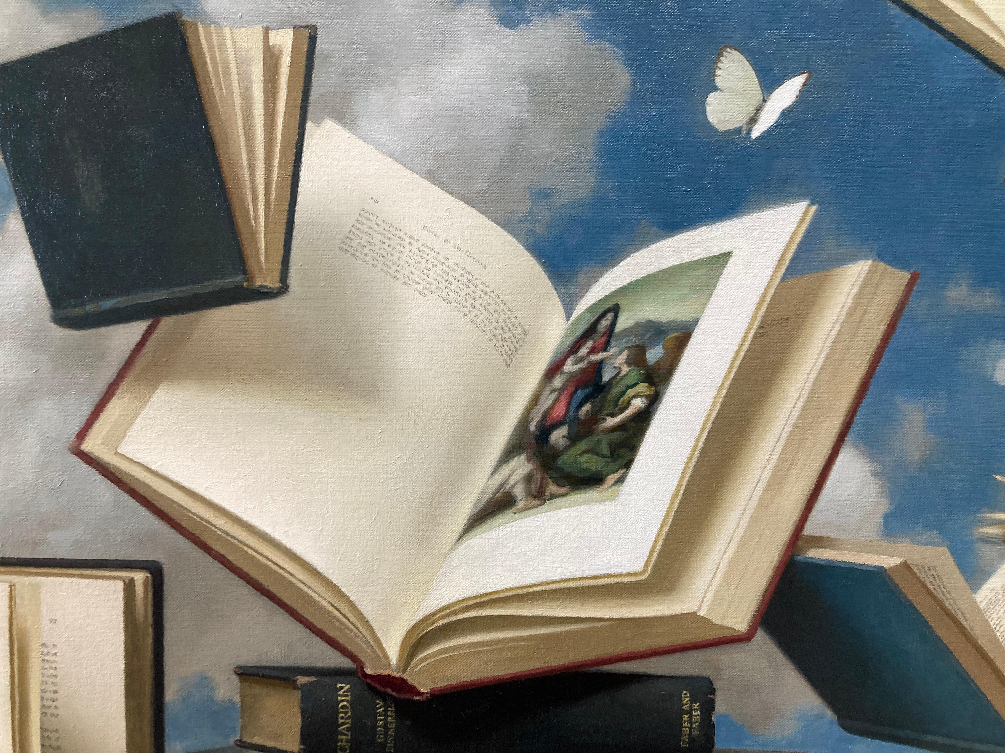 Floating Books and Butterflies - 2023 Surrealist still life and skyscape 3