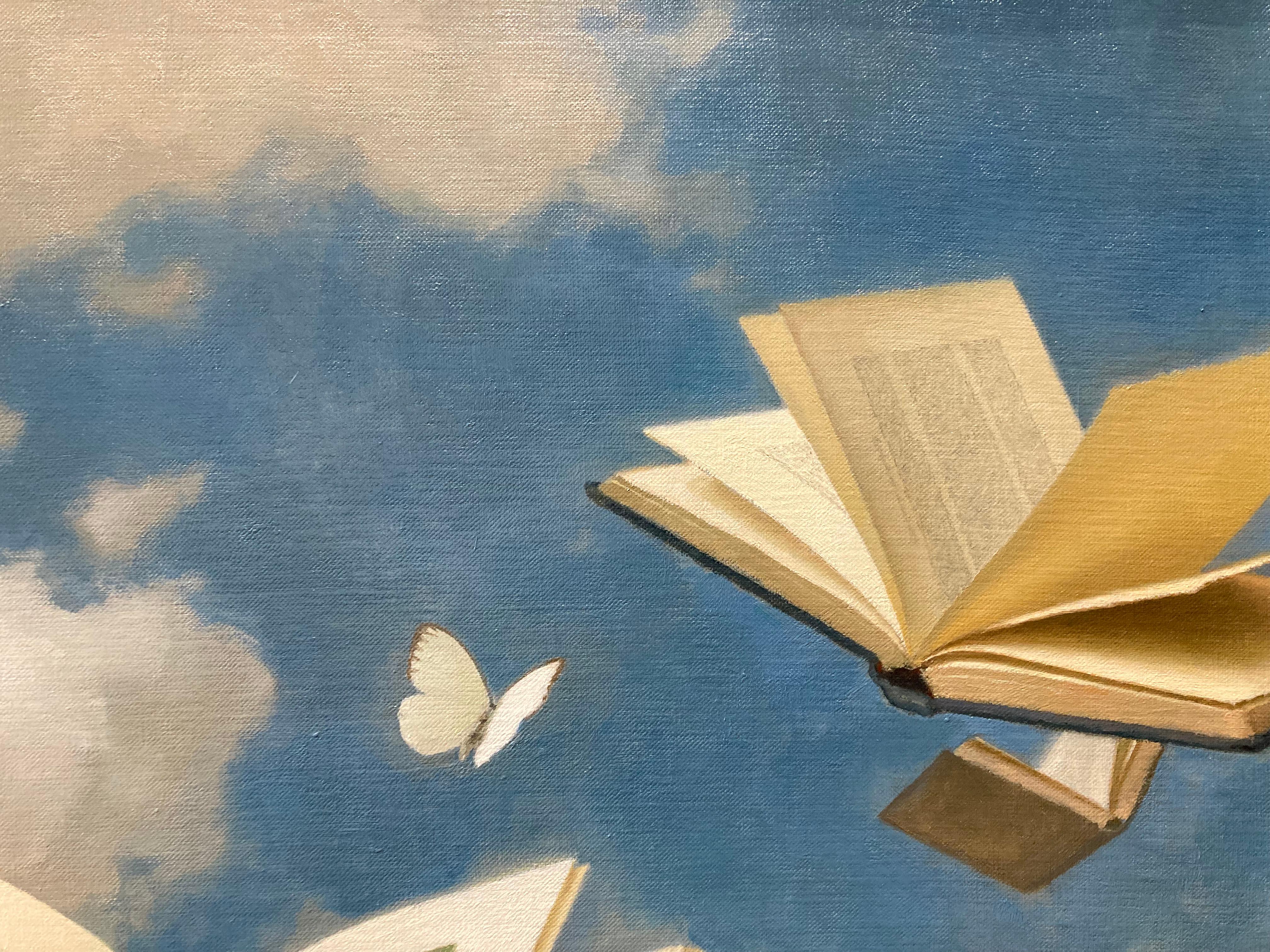Floating Books and Butterflies - 2023 Surrealist still life and skyscape 4