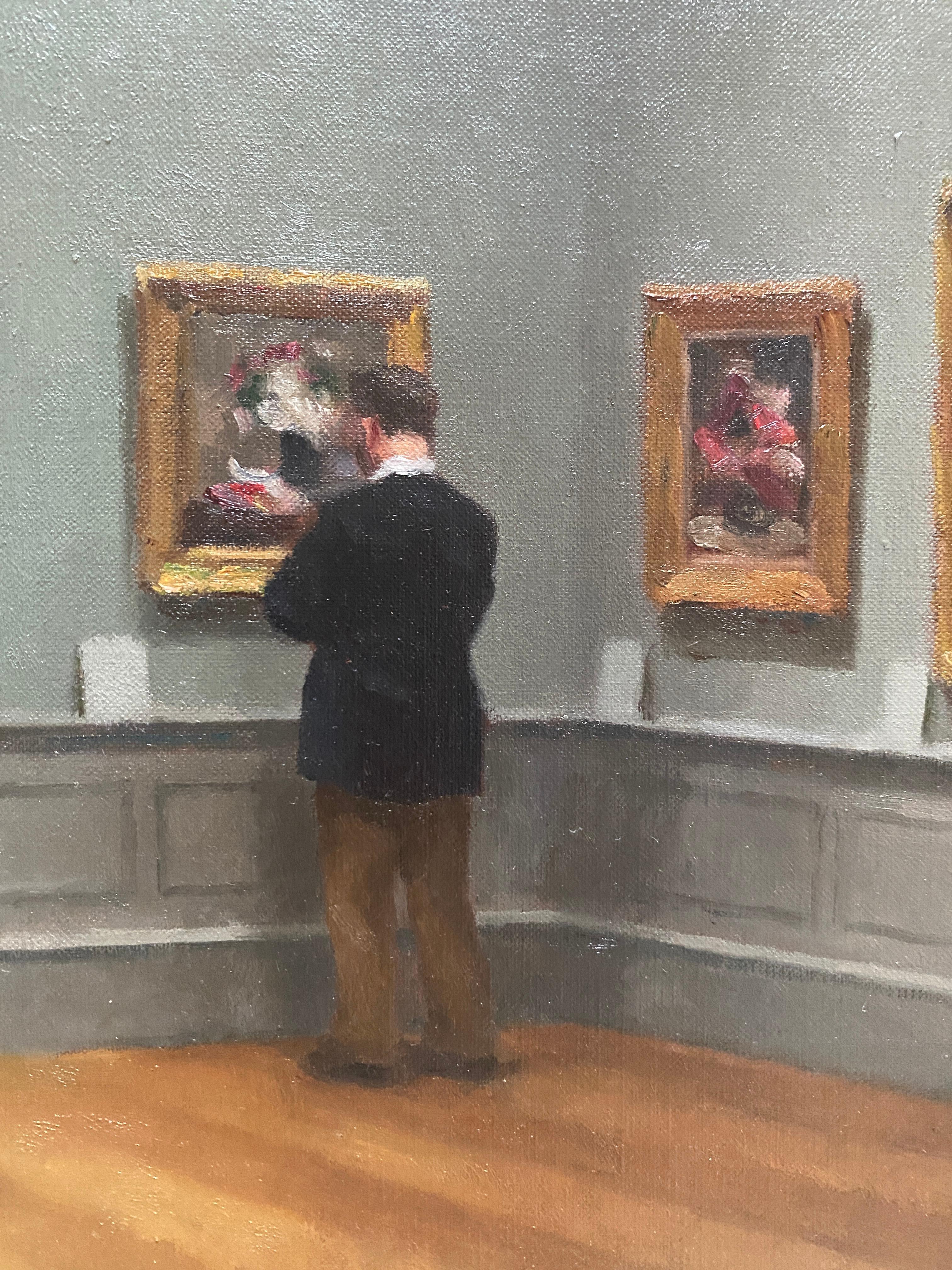 Met Museum, Impressionist Room - Brown Interior Painting by Steven J. Levin