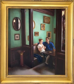 The Locals - Peinture à l'huile réaliste américaine représentant un couple dans un intérieur de restaurant