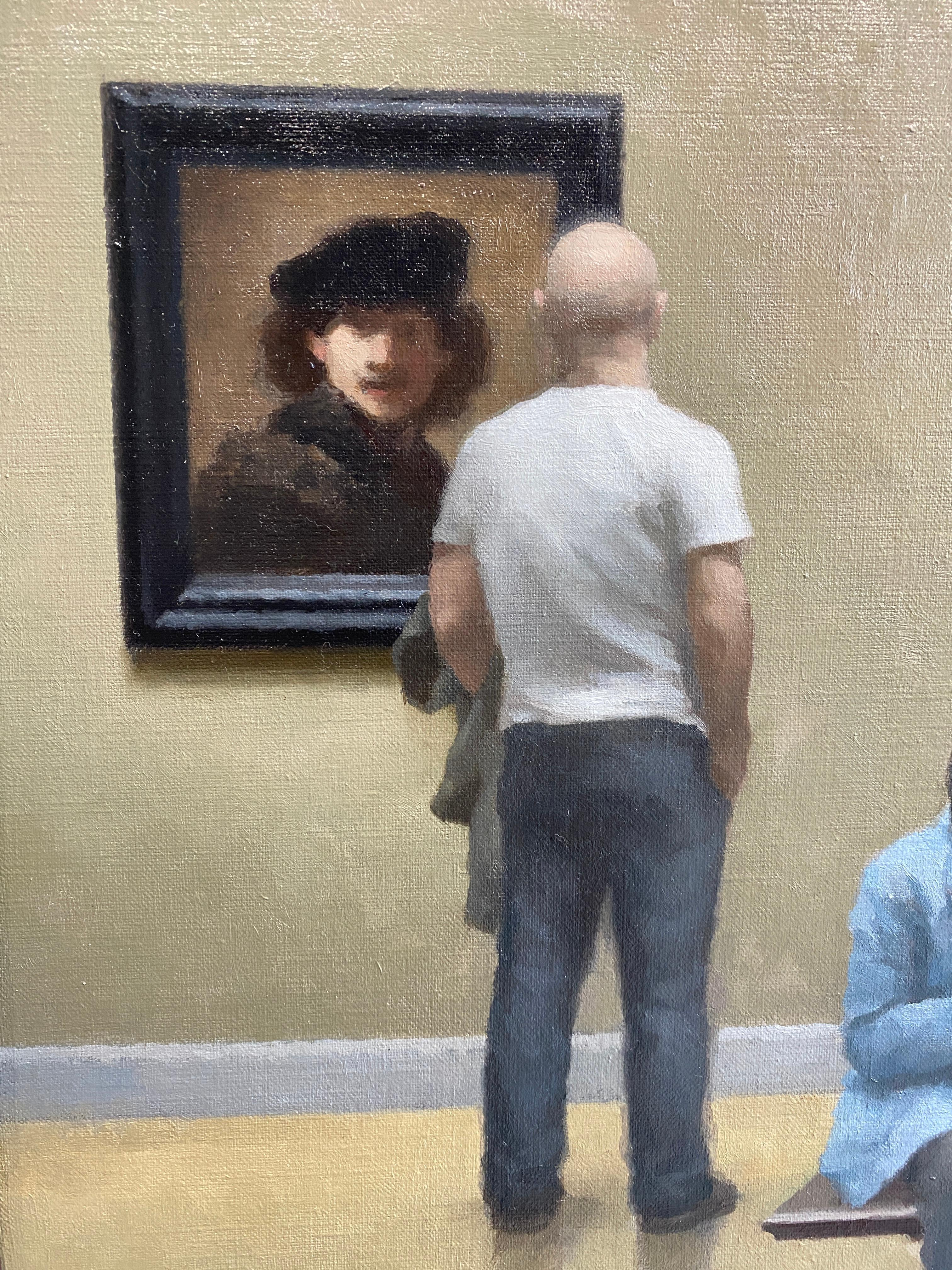 „Der Rembrandt-Raum“ – realistisches Gemälde in Öl auf Leinwand, Menschen in einem Museum im Angebot 5