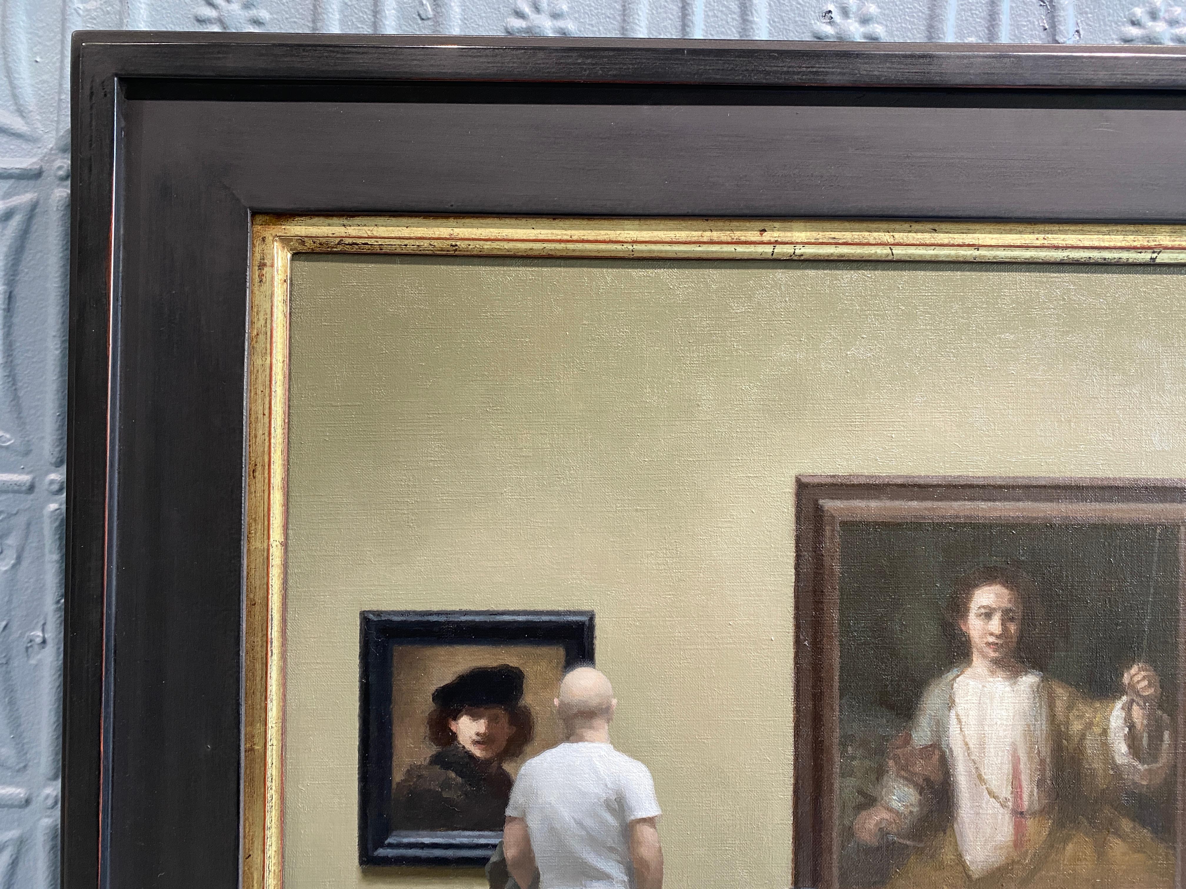 „Der Rembrandt-Raum“ – realistisches Gemälde in Öl auf Leinwand, Menschen in einem Museum im Angebot 6