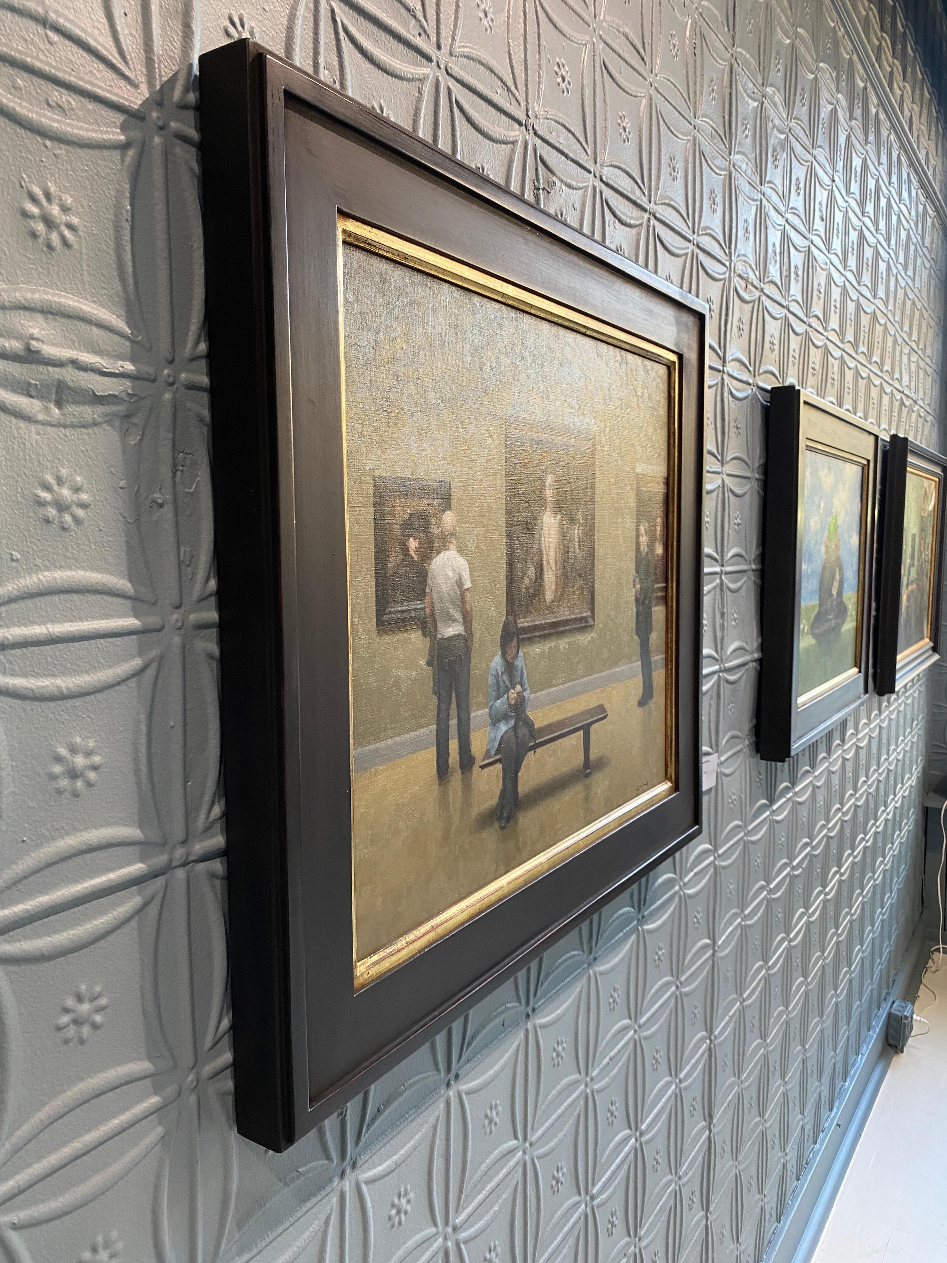 „Der Rembrandt-Raum“ – realistisches Gemälde in Öl auf Leinwand, Menschen in einem Museum im Angebot 7