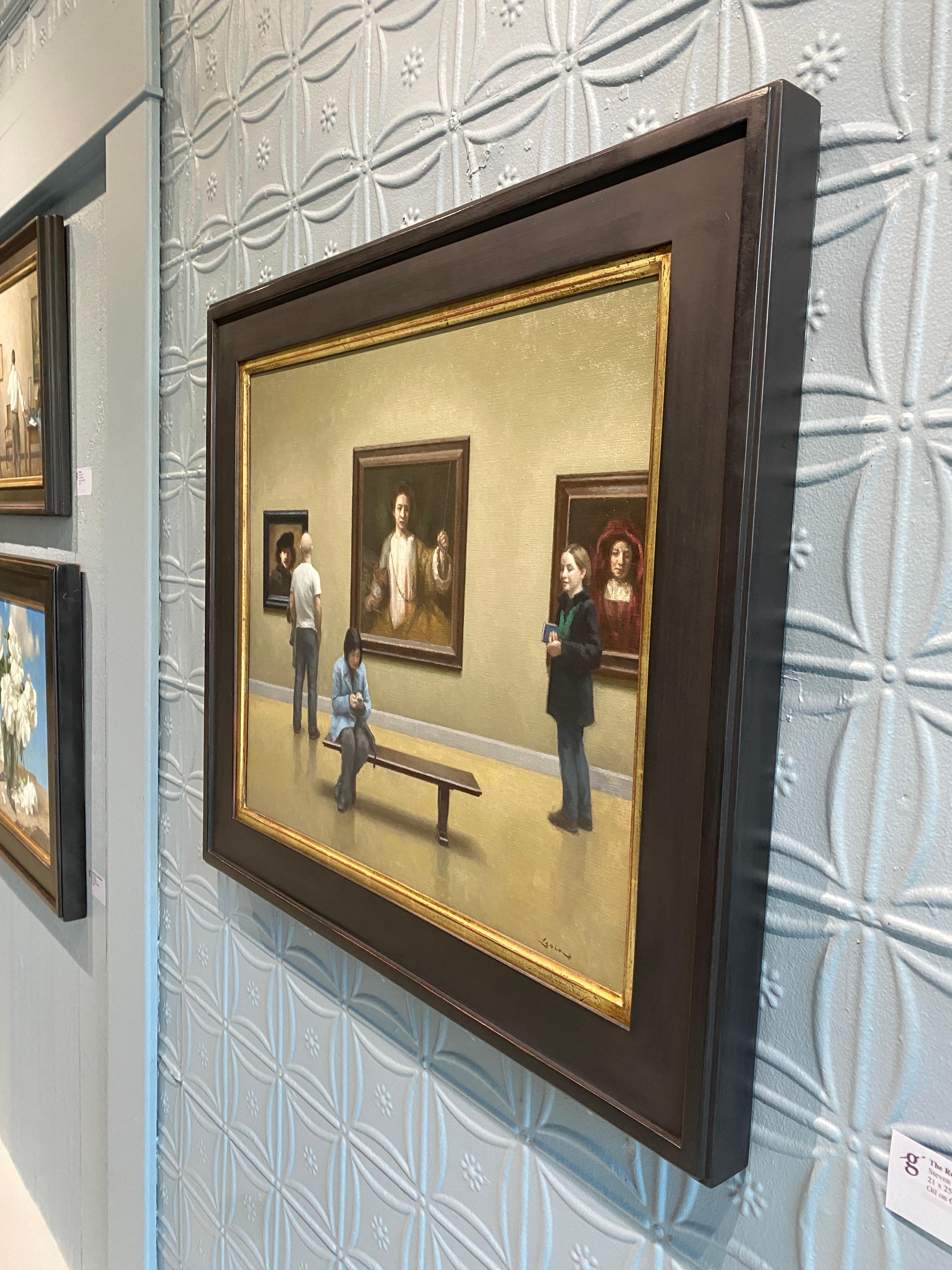 „Der Rembrandt-Raum“ – realistisches Gemälde in Öl auf Leinwand, Menschen in einem Museum im Angebot 8