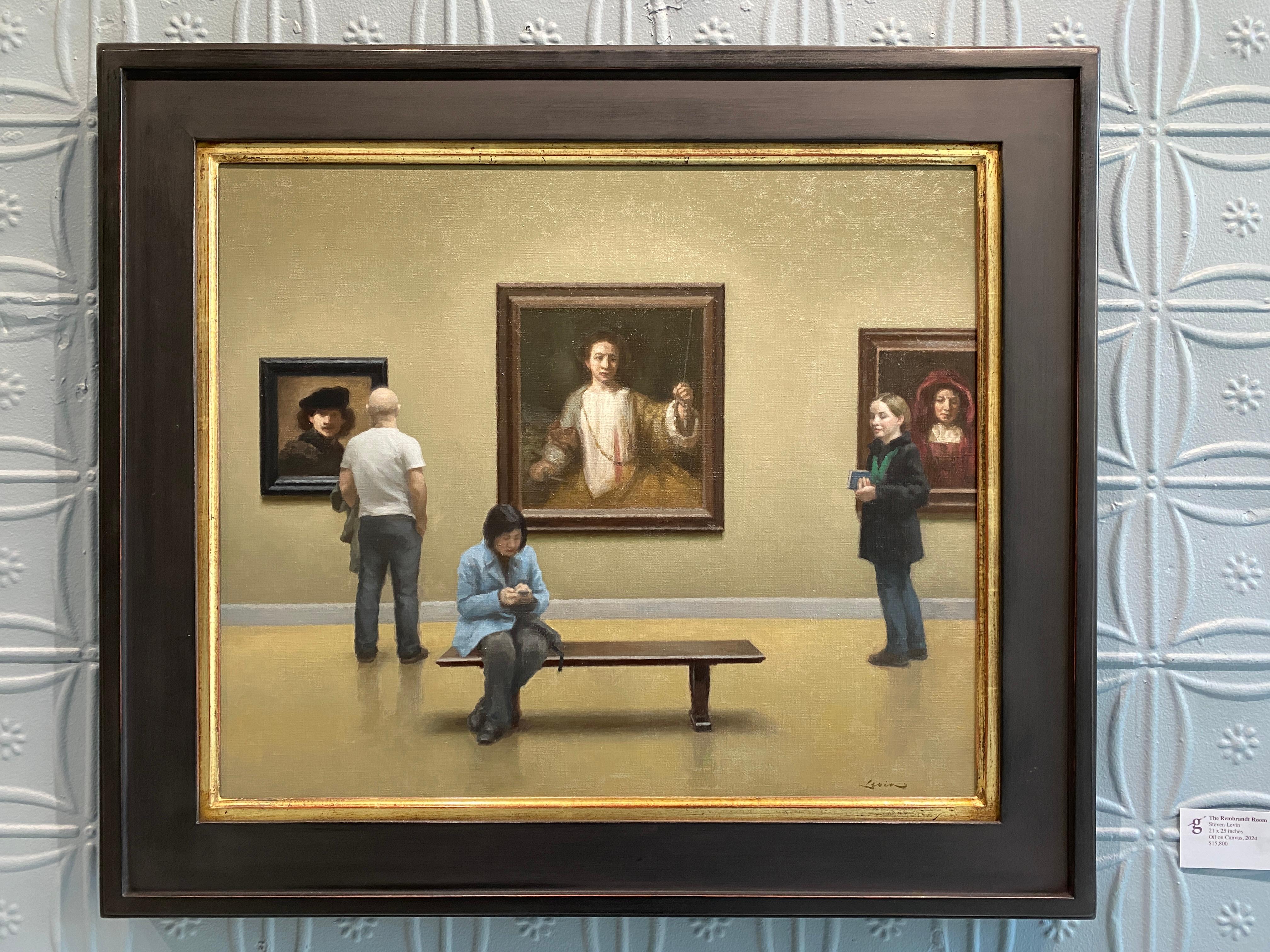 „Der Rembrandt-Raum“ – realistisches Gemälde in Öl auf Leinwand, Menschen in einem Museum – Painting von Steven J. Levin