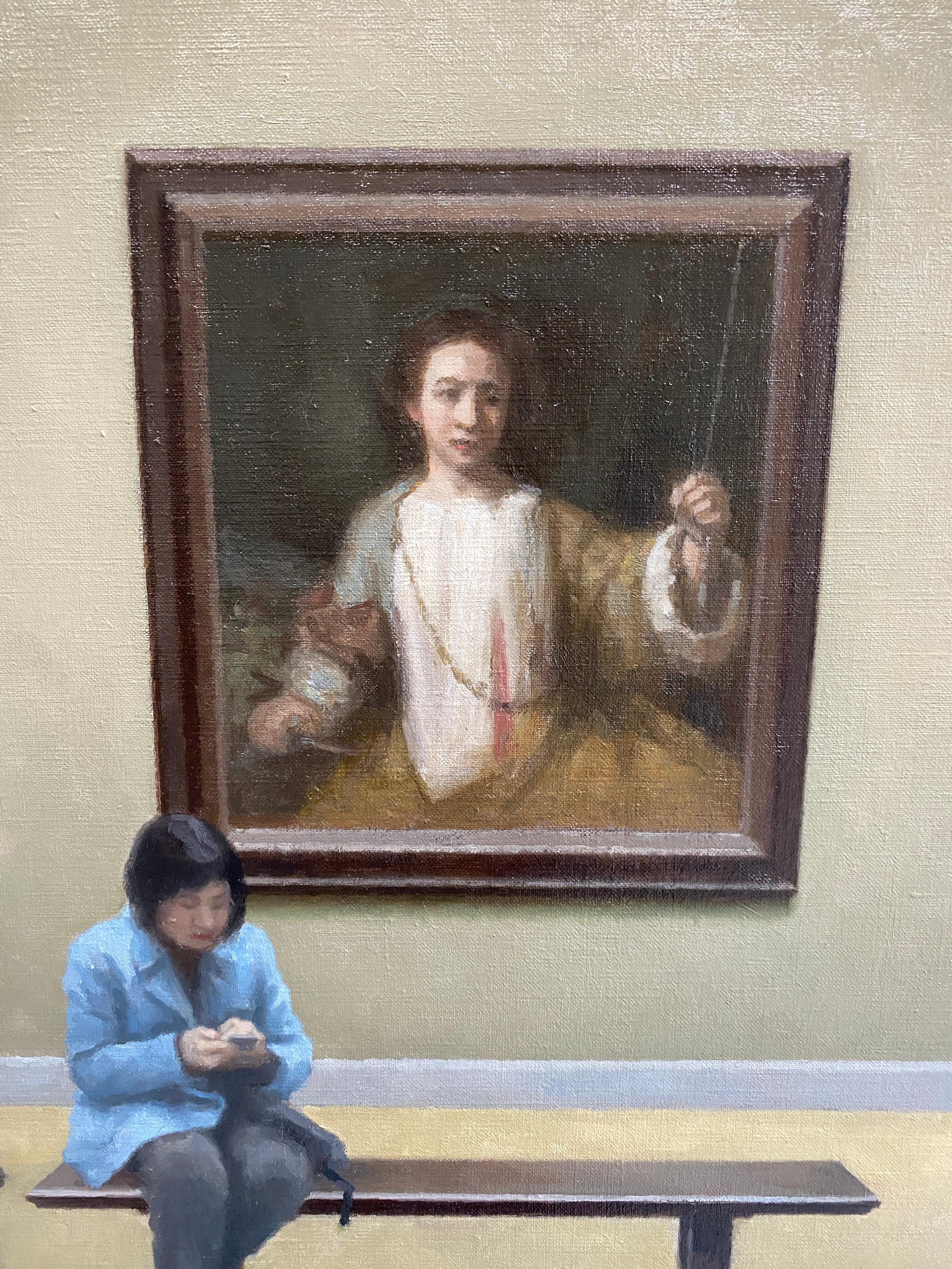 „Der Rembrandt-Raum“ – realistisches Gemälde in Öl auf Leinwand, Menschen in einem Museum im Angebot 3