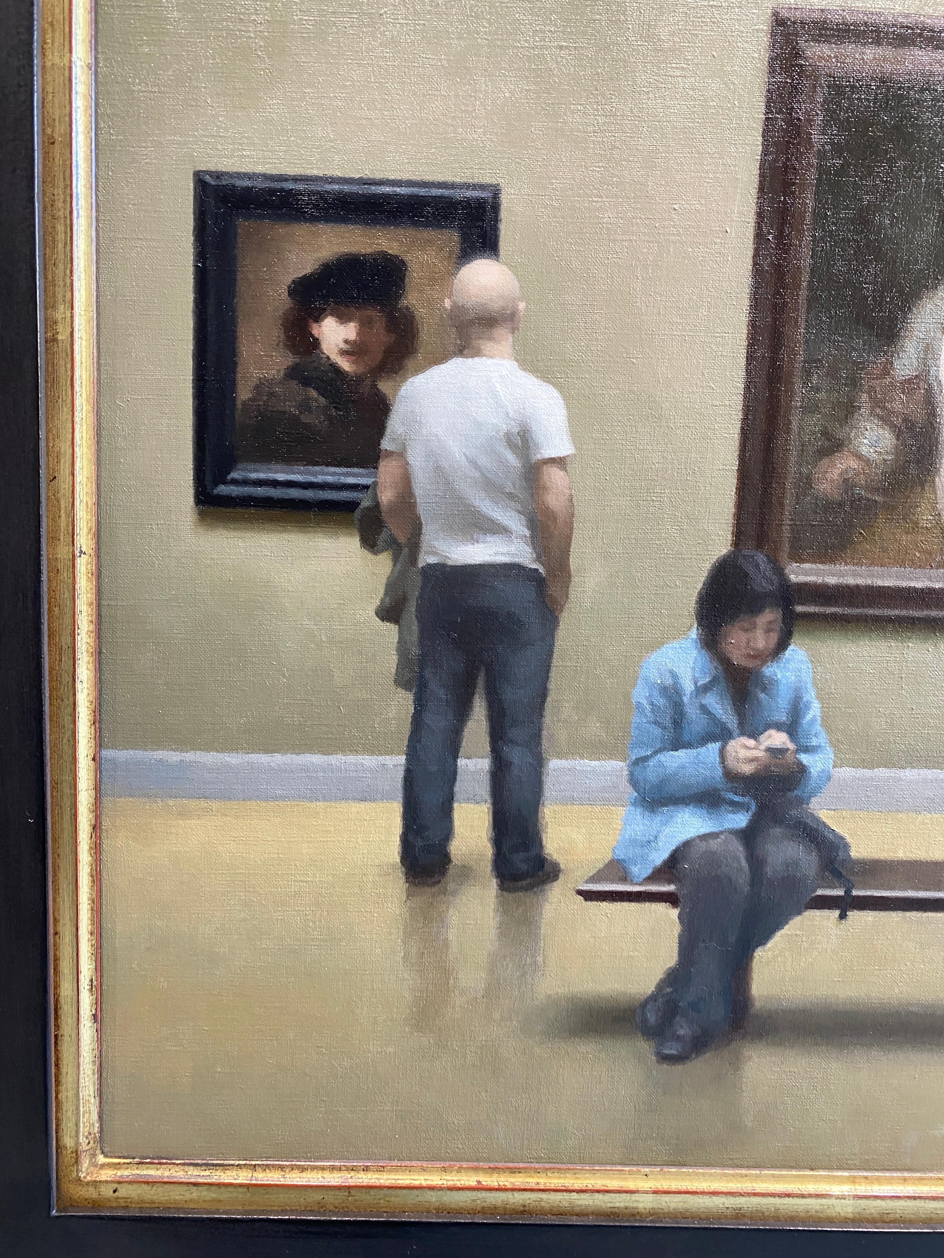„Der Rembrandt-Raum“ – realistisches Gemälde in Öl auf Leinwand, Menschen in einem Museum im Angebot 4