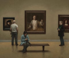 "The Rembrandt Room" - realist oil on canvas painting, people in a museum