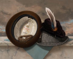 Nature morte classique "Trois chapeaux" avec nid d'oiseau et œuf