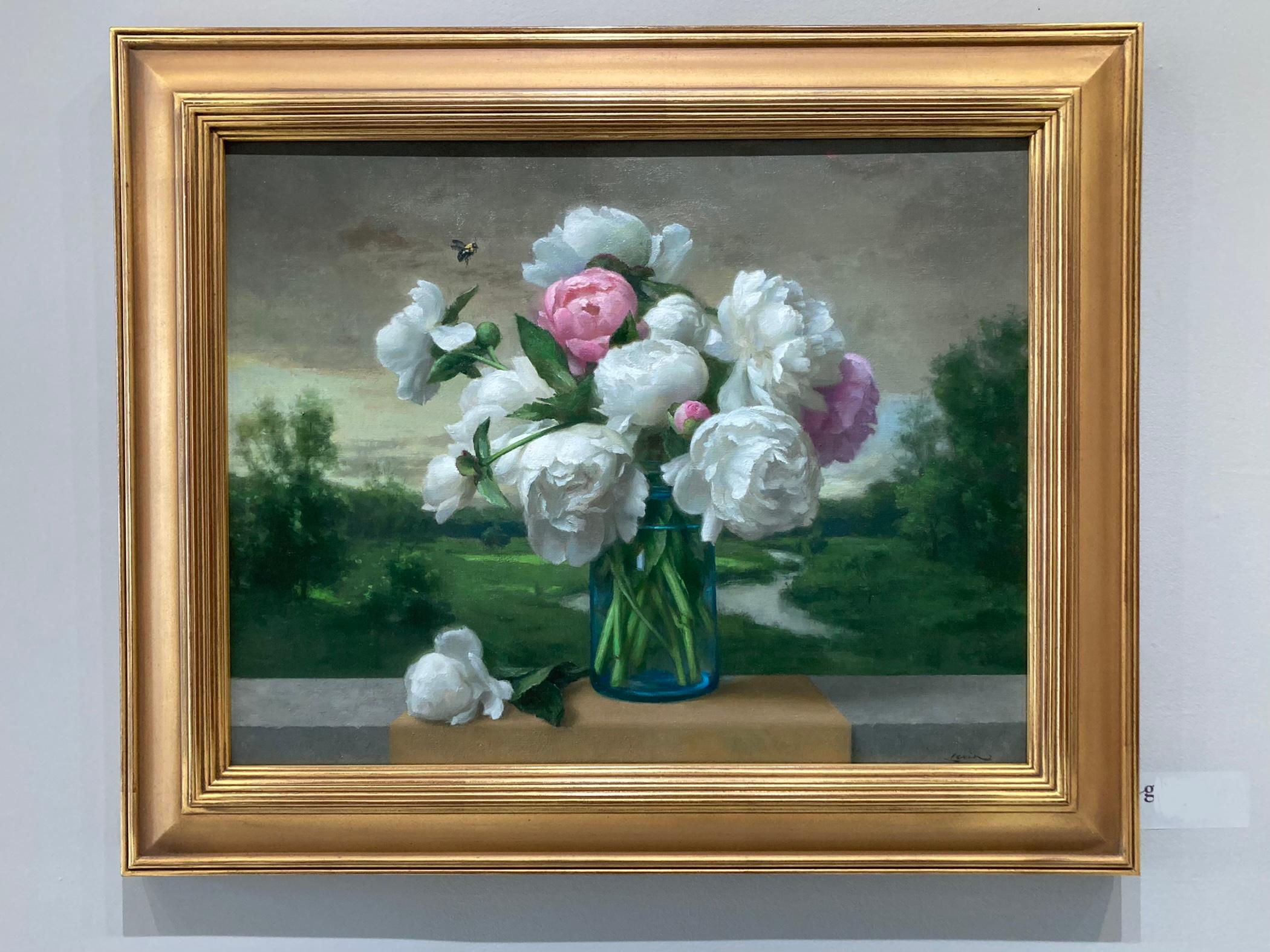 White Peonies - Painting by Steven J. Levin