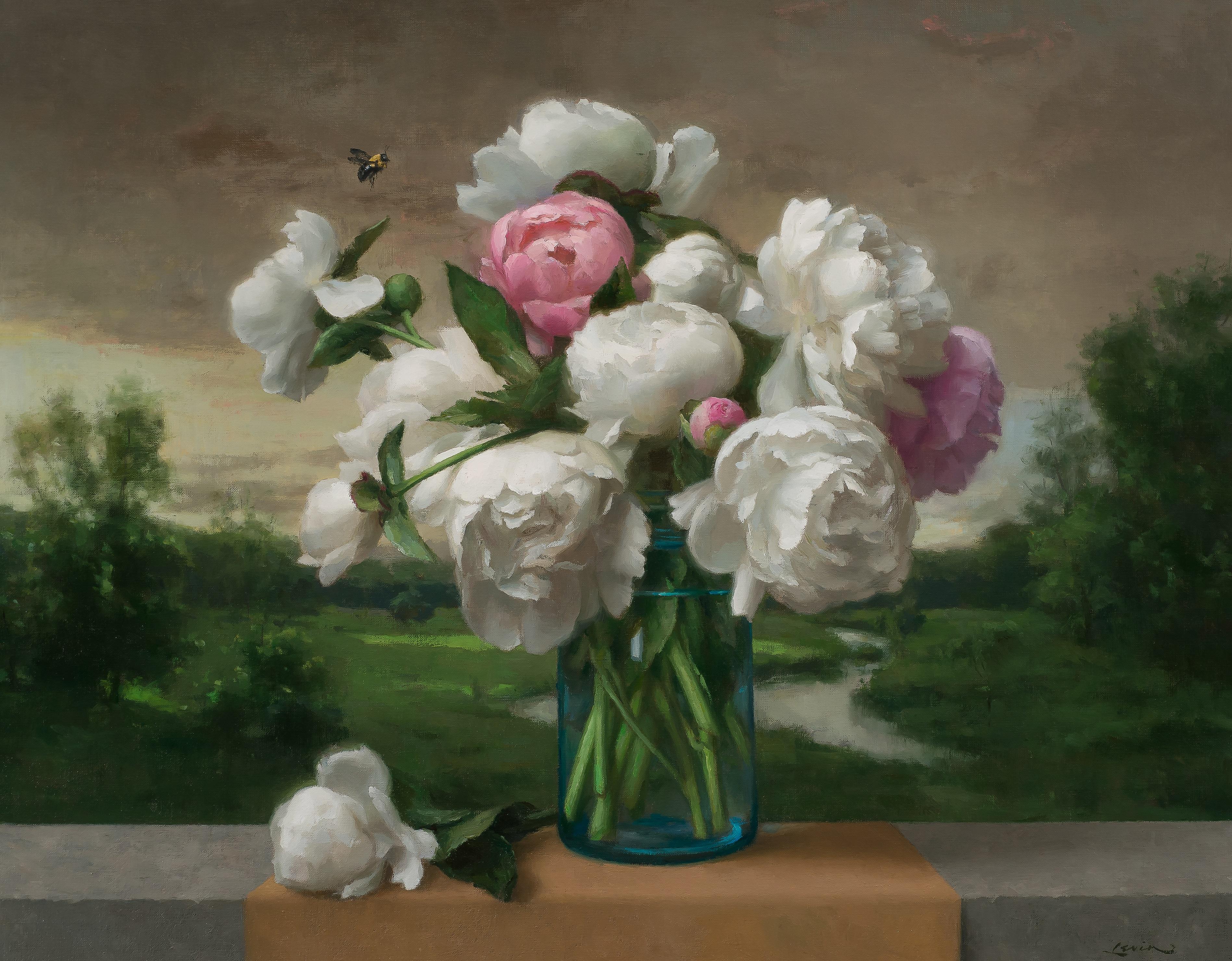 Steven J. Levin Still-Life Painting - White Peonies
