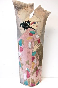 Große Raku-Stehskulptur aus Keramik mit Frau