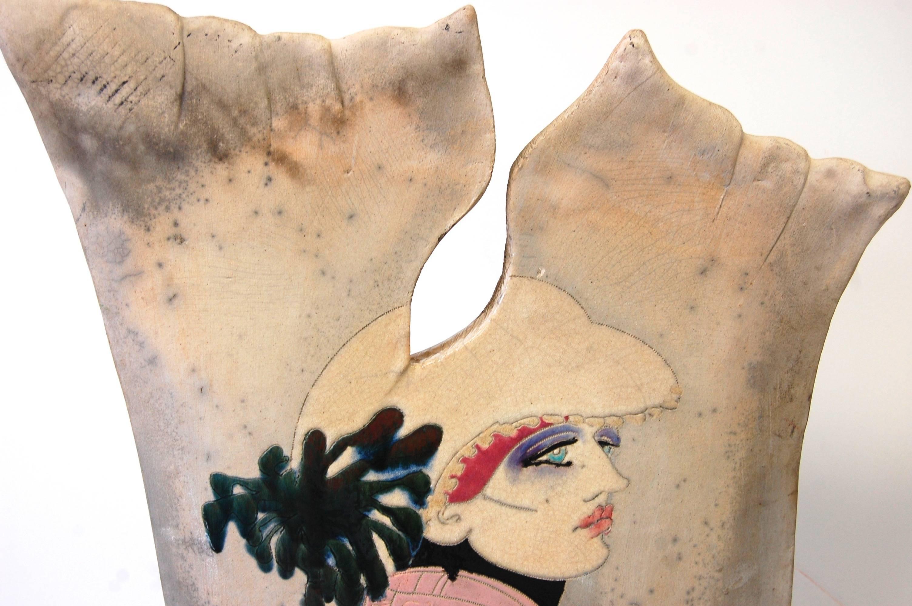 Large Raku Ceramic Floor Sculpture With Woman 1