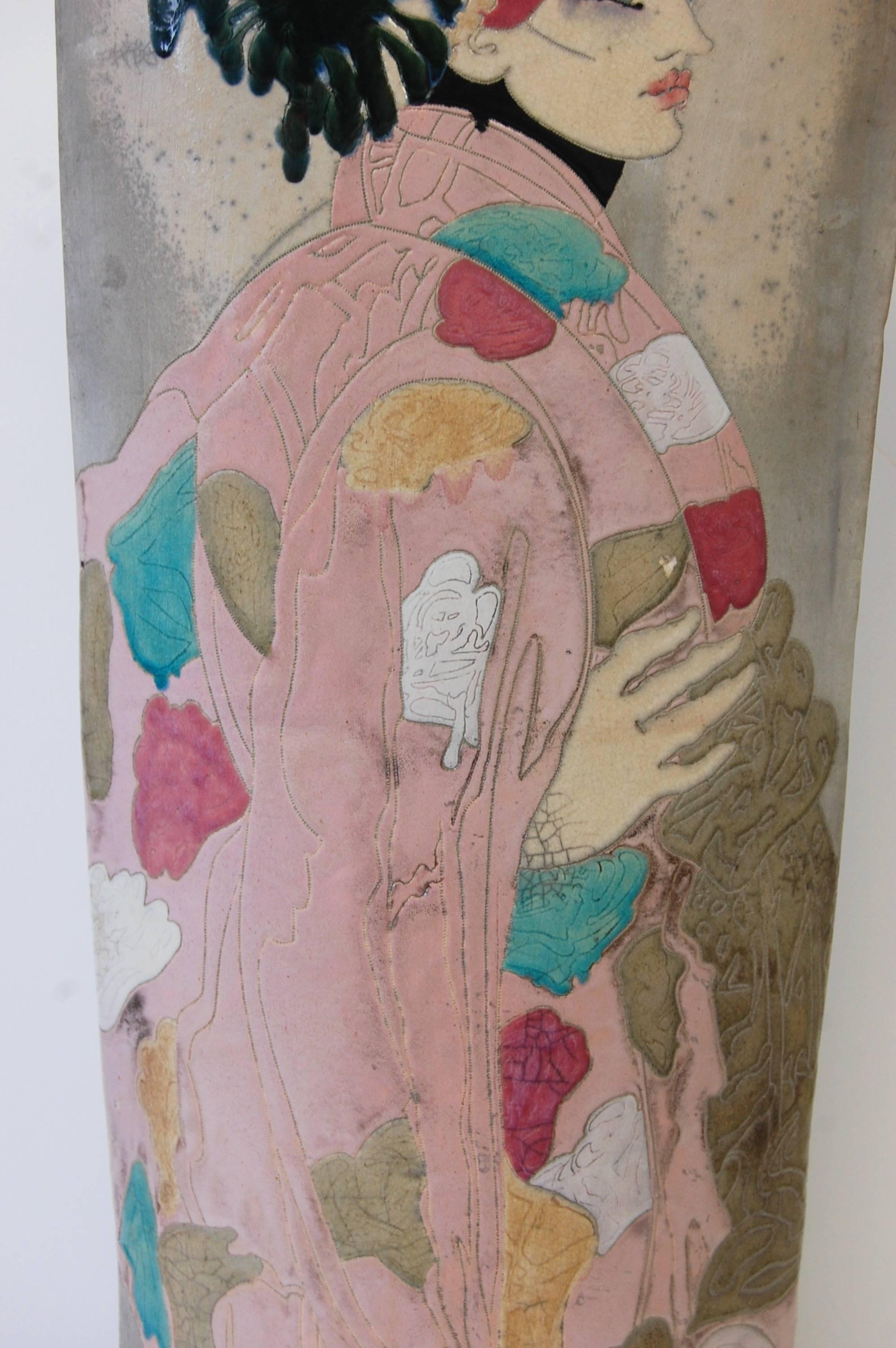 Large Raku Ceramic Floor Sculpture With Woman 2