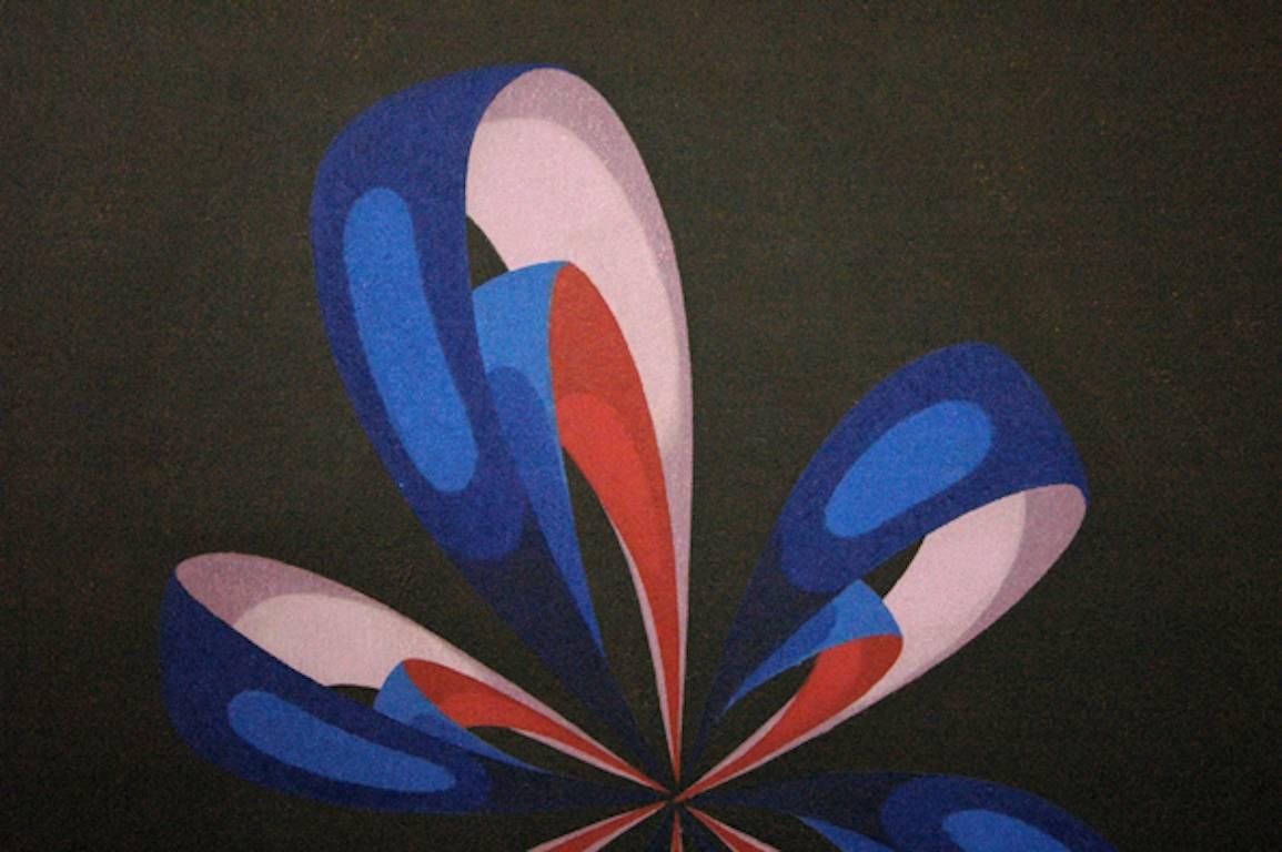 Cosmic Flower; Kluchik Steven; Hungarian born 1946; oil on board; - Black Abstract Painting by Steven Kluchik