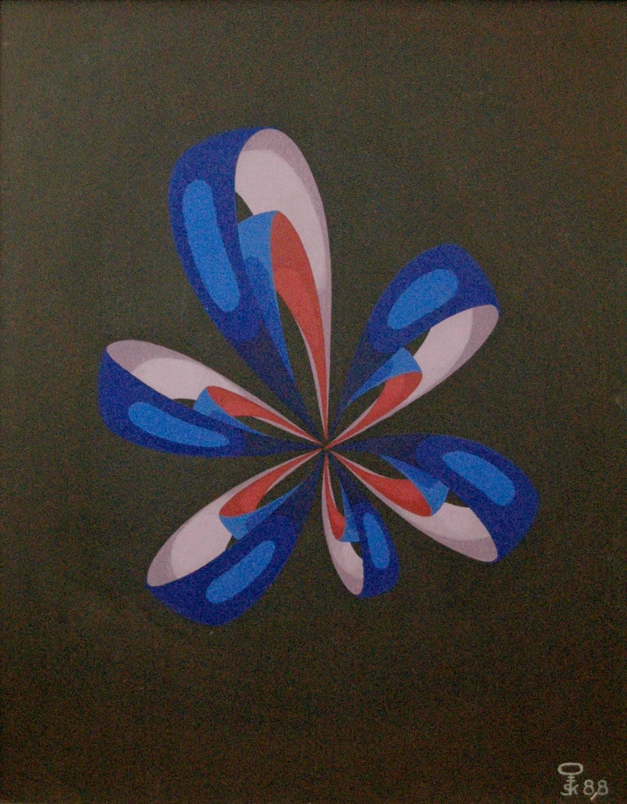 Steven Kluchik Abstract Painting - Cosmic Flower; Kluchik Steven; Hungarian born 1946; oil on board;