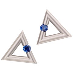 Steven Kretchmer 18K White Gold Triangle Tension-set Blue Sapphire Earrings