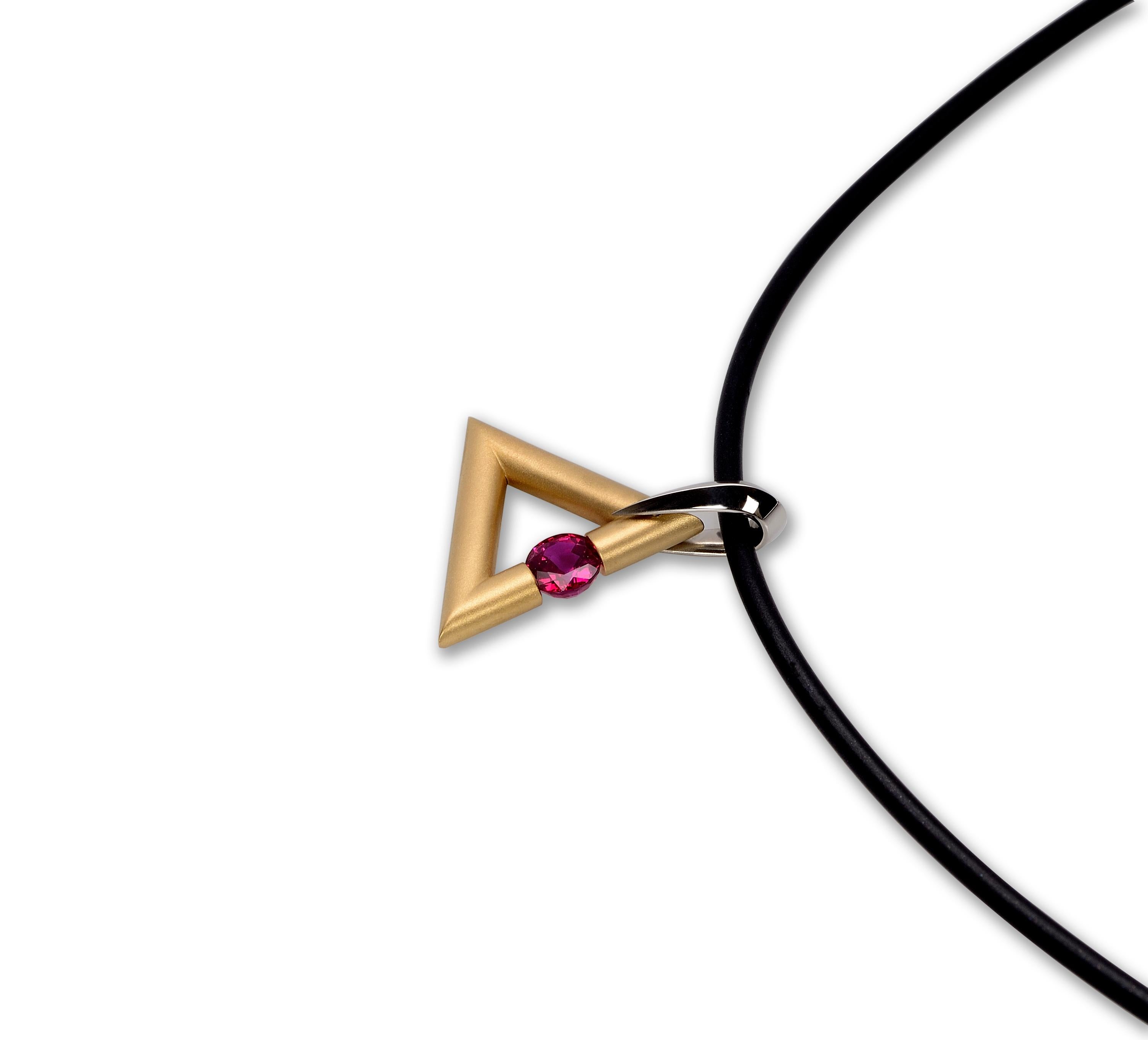 Modern Steven Kretchmer 18K Yellow Gold Logo Pendant with a Tension-Set 0.63ct. Ruby  For Sale