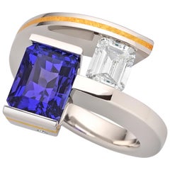 Steven Kretchmer 2-Stone Helix Ring with a Tanzanite and Tension-set Diamond 