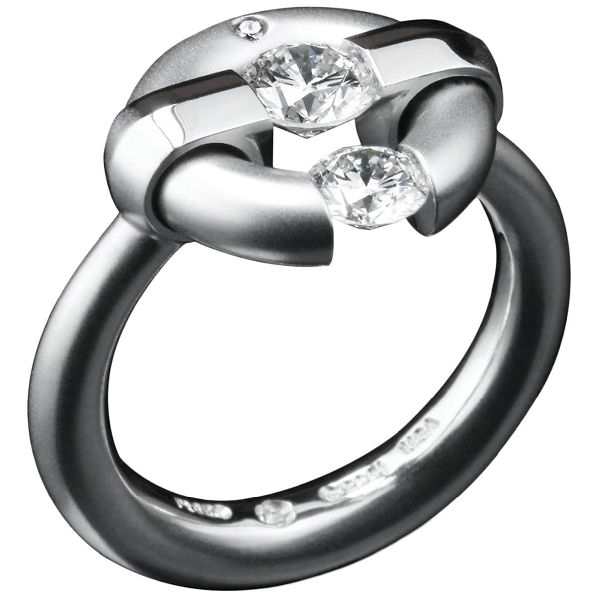 Steven Kretchmer 2-Stone Jazz ring in Platinum with 2 Tension-Set Diamonds im Angebot