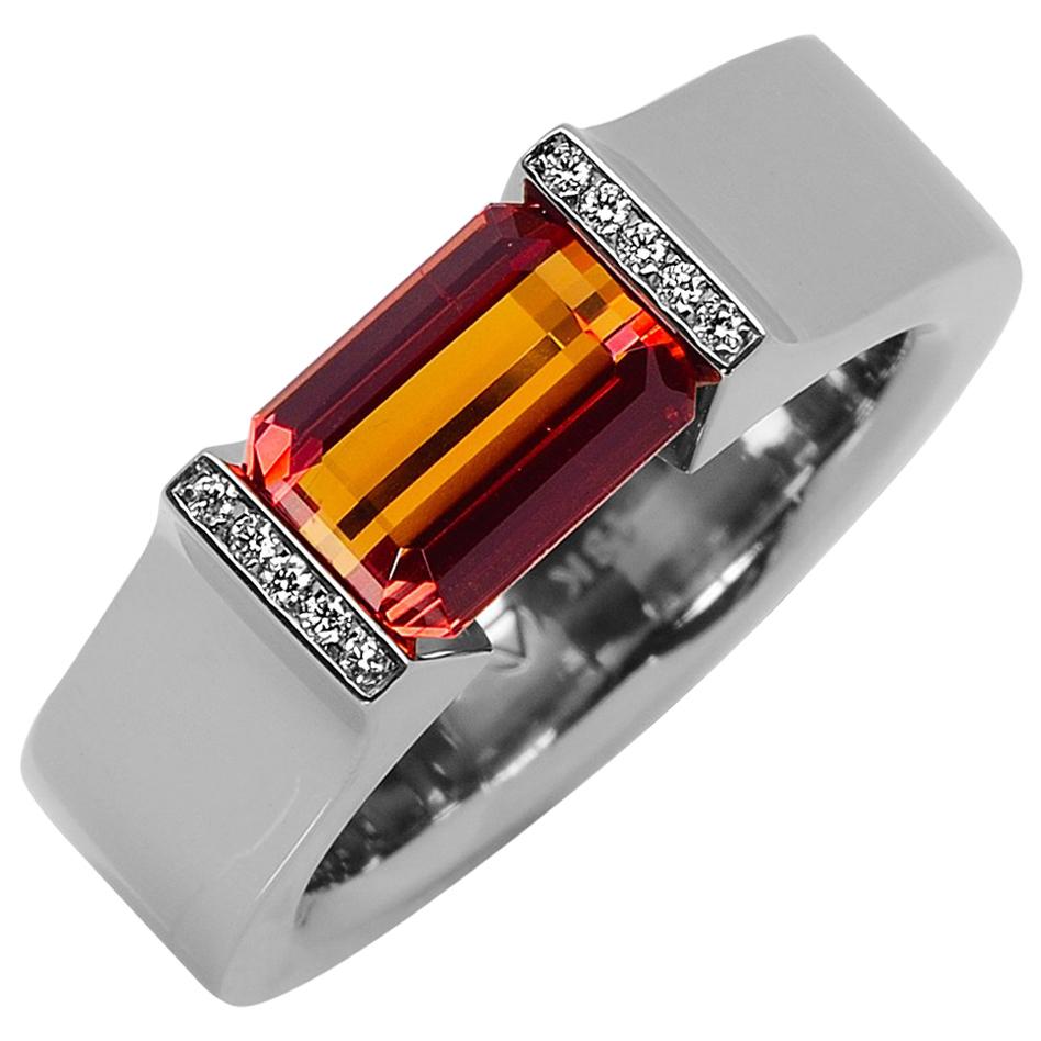 Steven Kretchmer Hard Omega ring 18KW with a Tension-Set  2.27ct Orange Sapphire For Sale