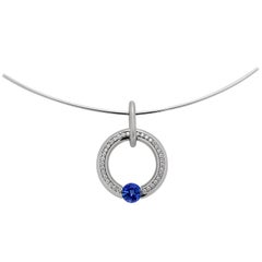 Steven Kretchmer Large Pave Round Pendant with a Tension-Set Blue Sapphire