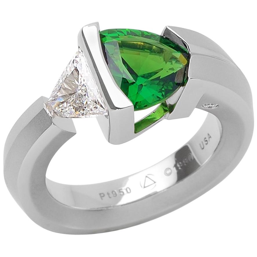 Steven Kretchmer Platinum 2-Stone Rudder Ring with Chrome Tourmaline and Diamond For Sale