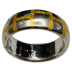 Steven Kretchmer Platinum 24K Gold Inlay Diamond "Tile Band"
