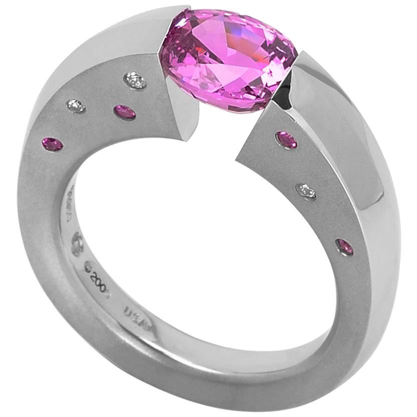 Steven Kretchmer Platinum Blade Ring with 2.16 ct. Tension-Set Pink Sapphire For Sale