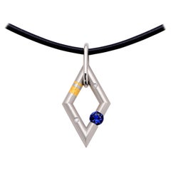 Steven Kretchmer Platinum Diamond Shaped Pendant with Tension-Set Blue Sapphire