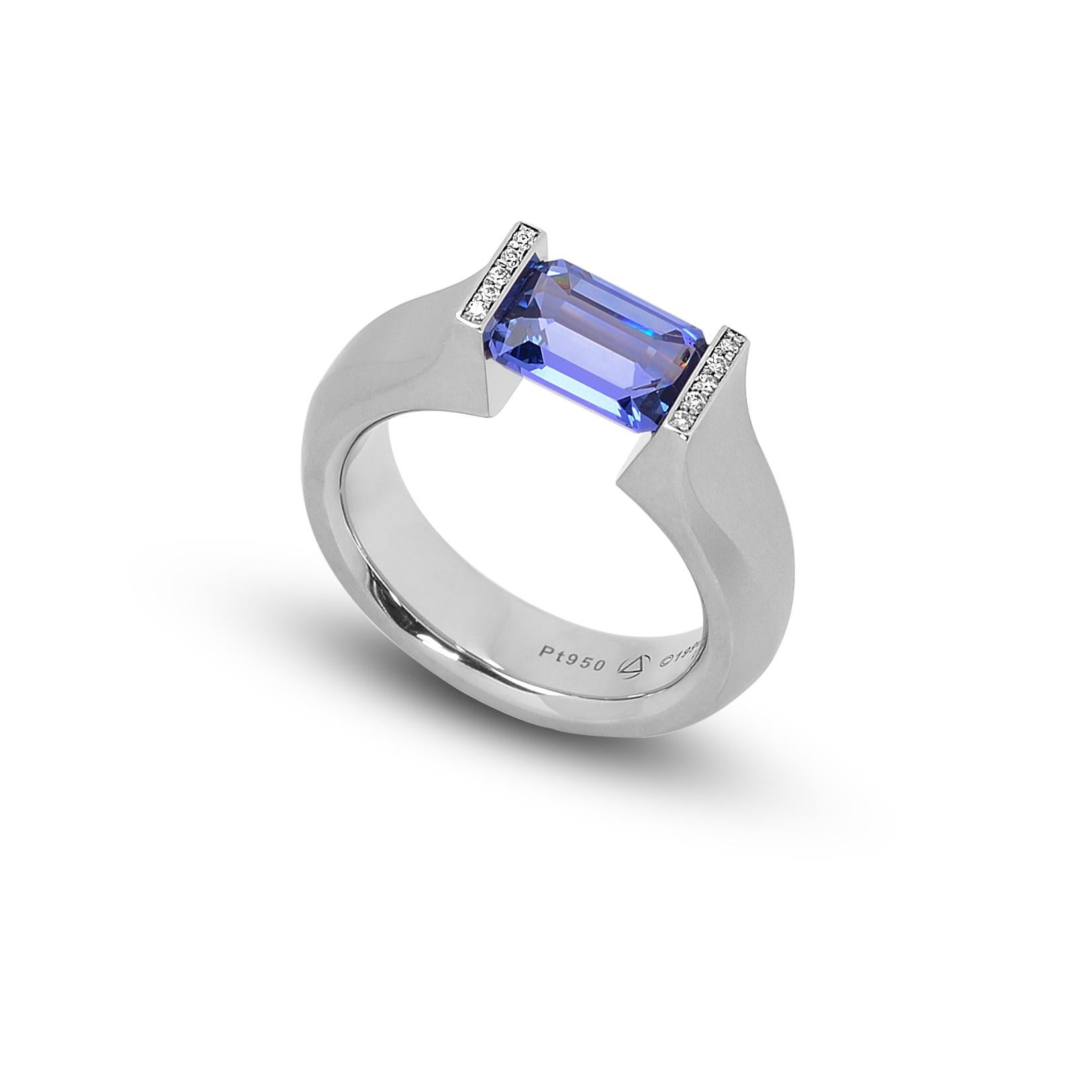 Modern Steven Kretchmer Platinum SHO Ring with a Tension-Set Blue Sapphire For Sale