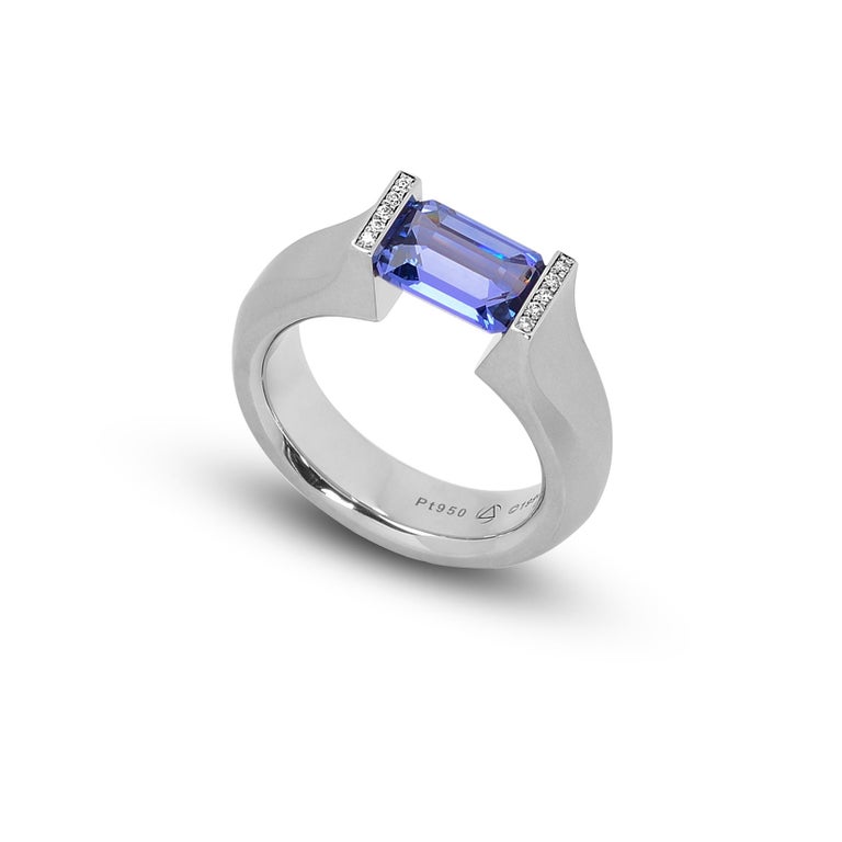 Steven Kretchmer Platinum SHO Ring with a Tension-Set Blue Sapphire For ...