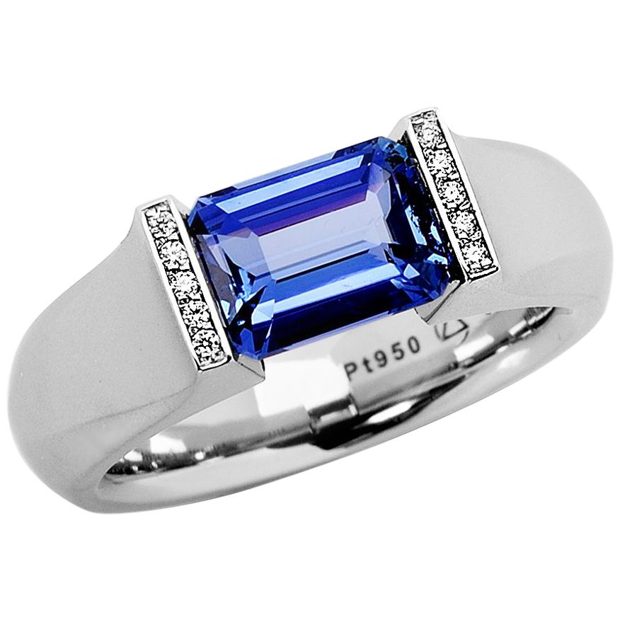 Steven Kretchmer Platinum SHO Ring with a Tension-Set Blue Sapphire For Sale