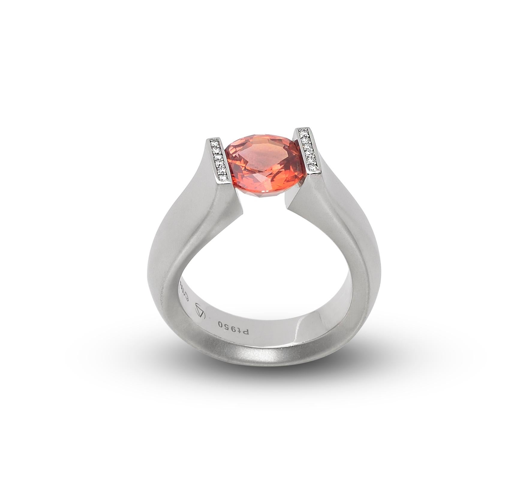 Modern Steven Kretchmer Platinum Tension-Set FF8 Ring with 2.68 Ct. Orange Sapphire For Sale