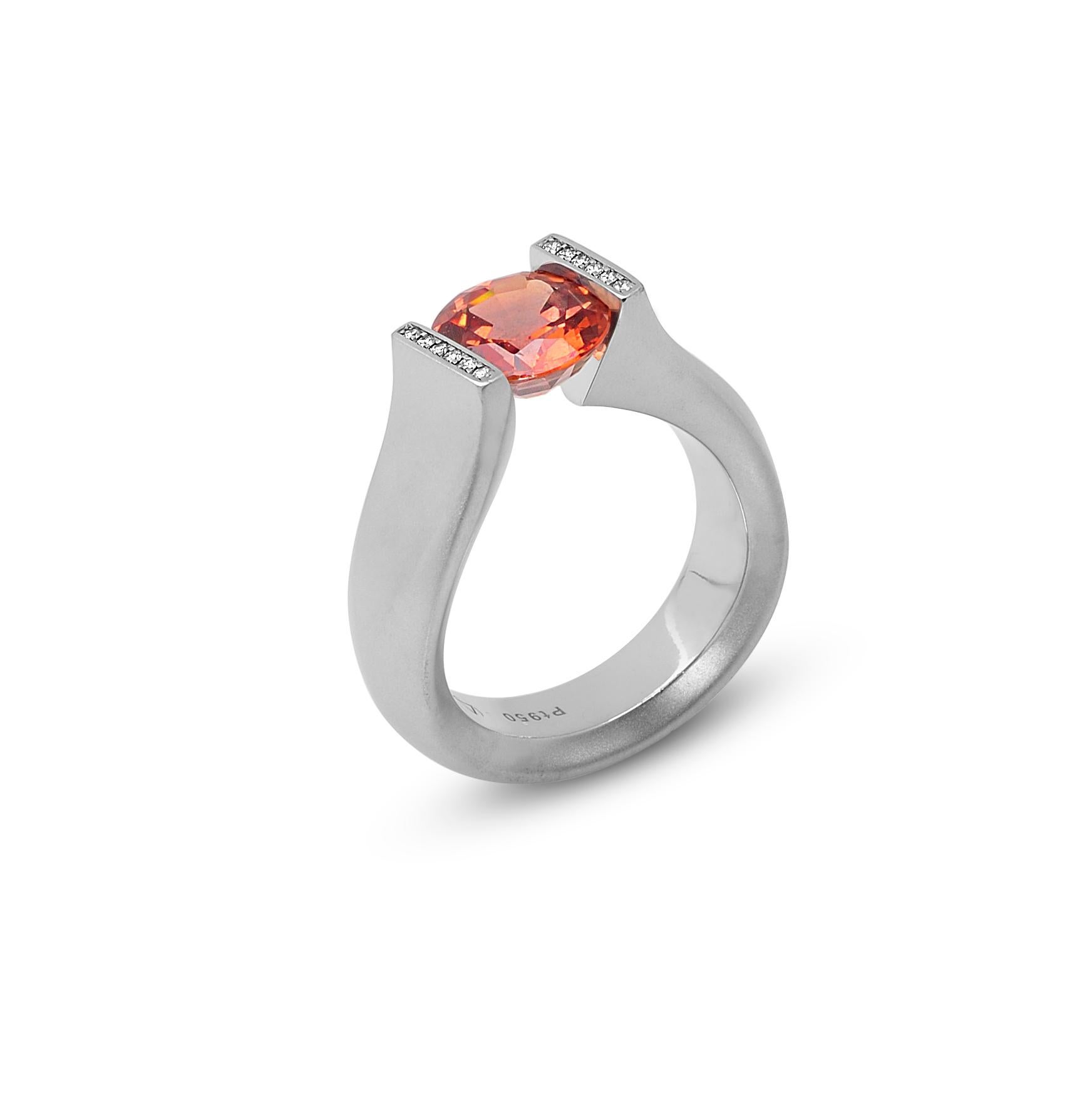 Round Cut Steven Kretchmer Platinum Tension-Set FF8 Ring with 2.68 Ct. Orange Sapphire For Sale