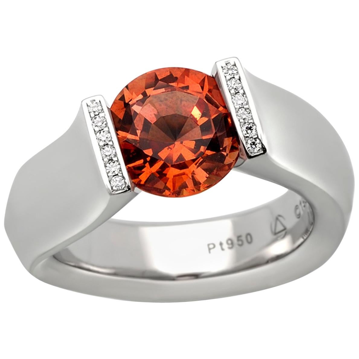 Steven Kretchmer Platinum Tension-Set FF8 Ring with 2.68 Ct. Orange Sapphire For Sale