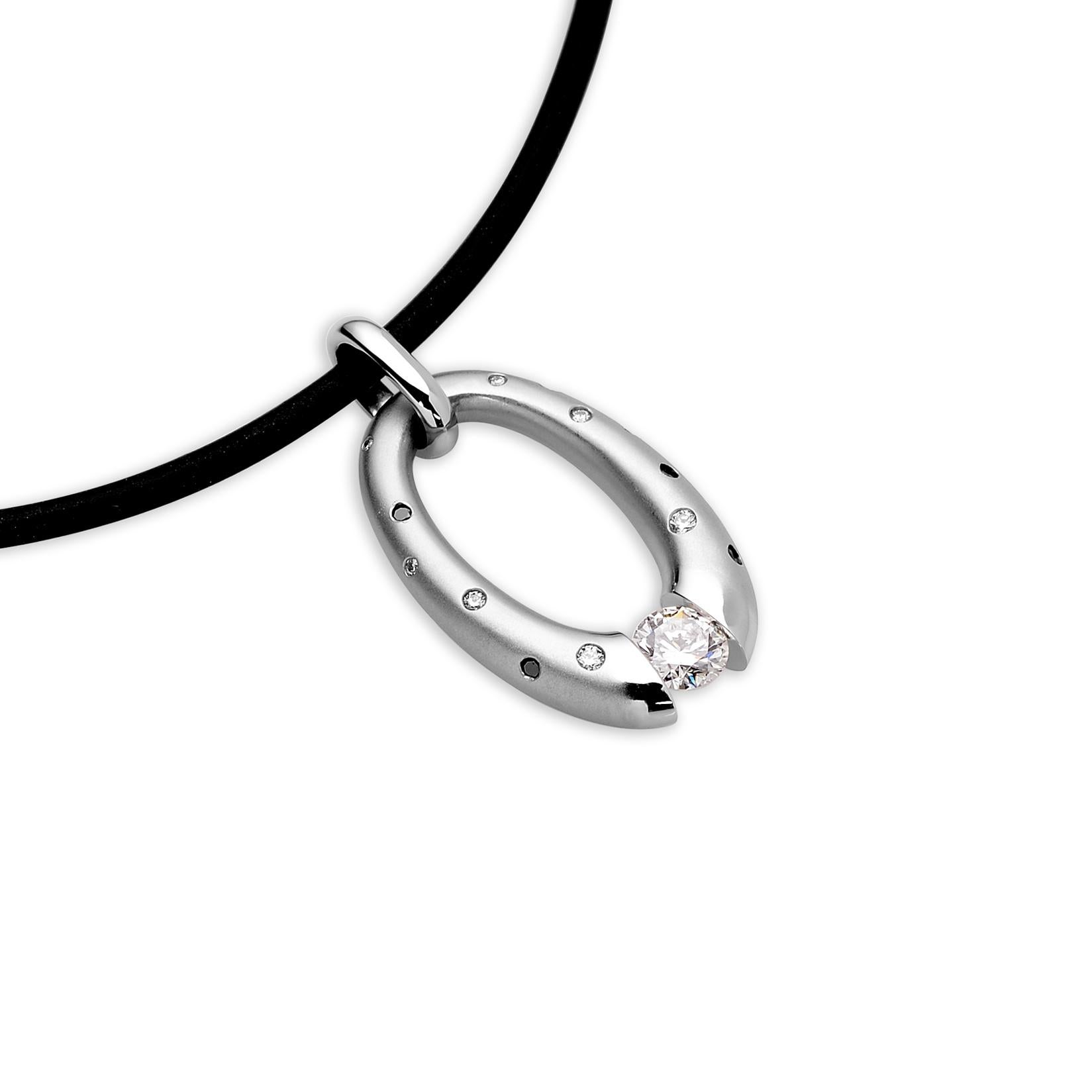 Modern Steven Kretchmer Small Platinum Oval Pendant with a Tension-Set Round Diamond 