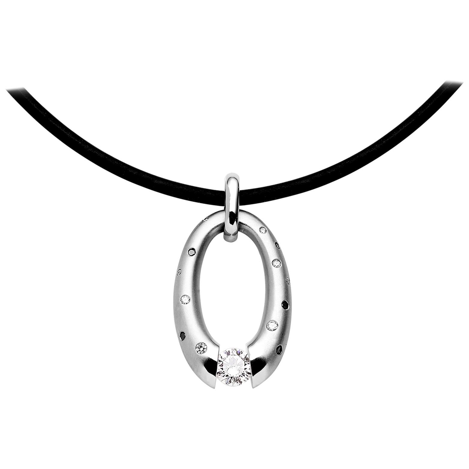 Steven Kretchmer Small Platinum Oval Pendant with a Tension-Set Round Diamond 