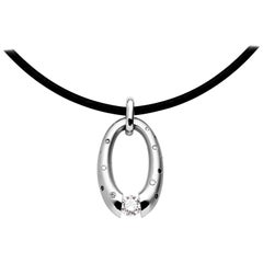 Steven Kretchmer Small Platinum Oval Pendant with a Tension-Set Round Diamond